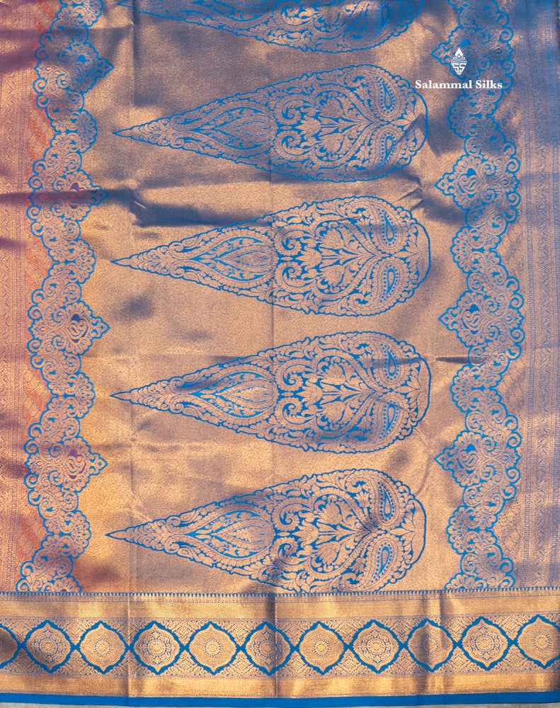 Bottle Green Colour Semi Silk Saree With Violet Copper Zari Border