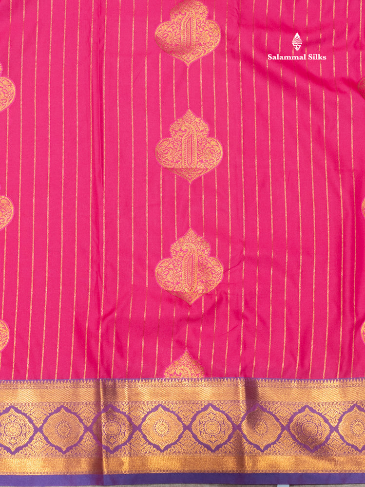 Bottle Green Colour Semi Silk Saree With Violet Copper Zari Border