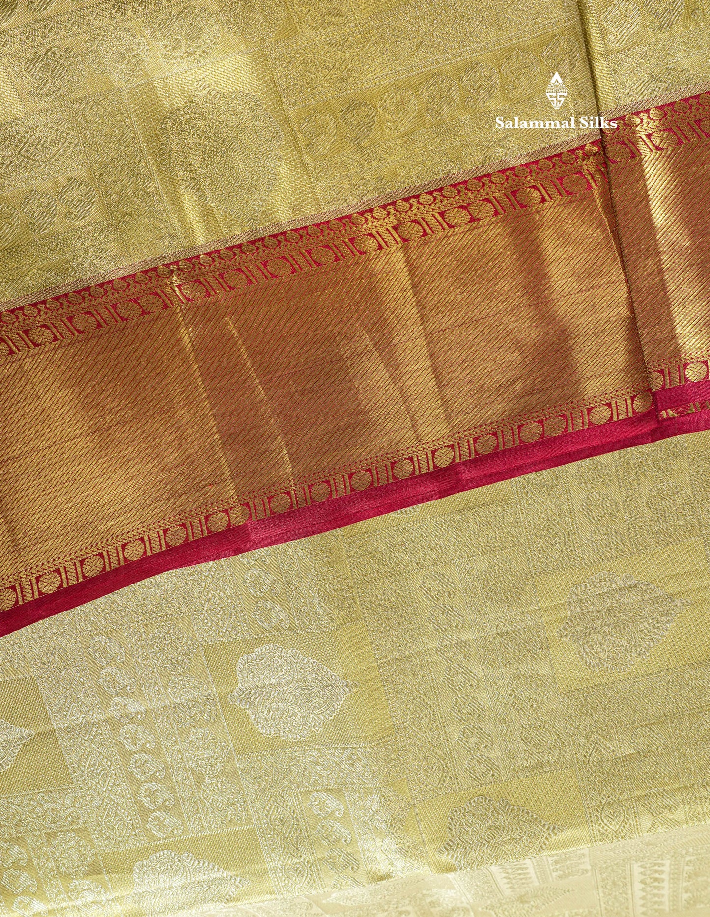 Gold Tissue Bridal Pure Kanjivaram Silk Saree With Contrast Maroon Traditional Border