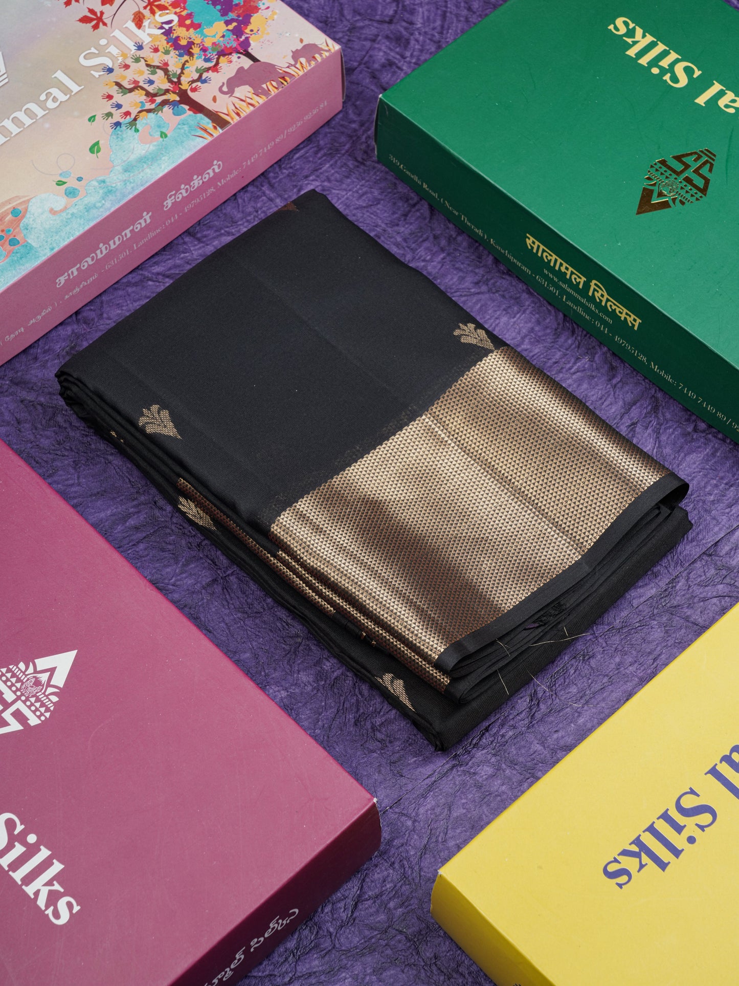 Black Pure Kanjivaram Silk Saree With Self Traditional Border