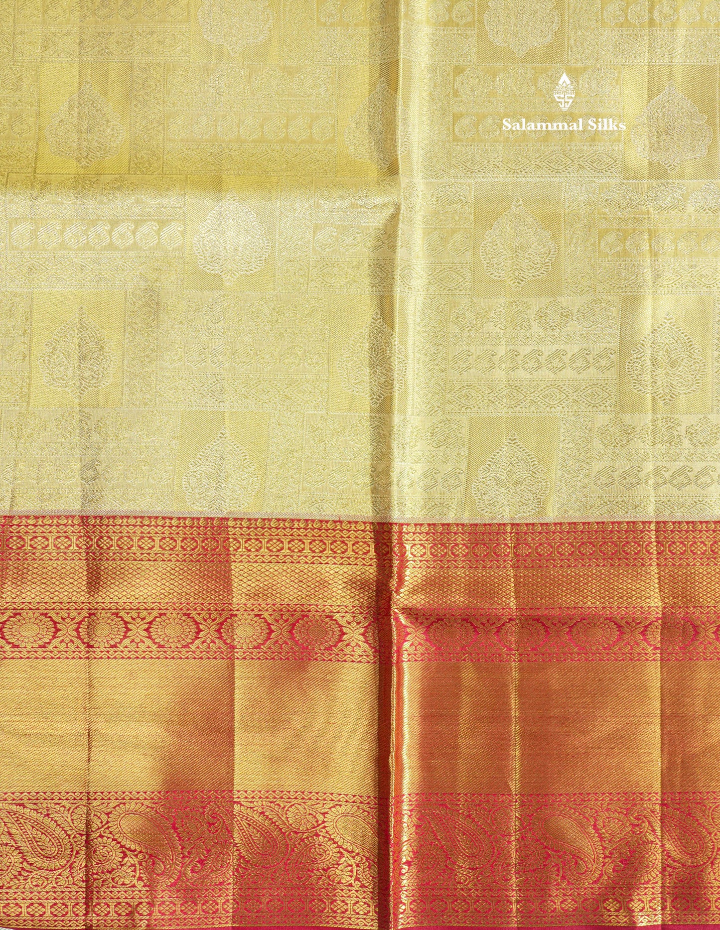 Gold Tissue Bridal Pure Kanjivaram Silk Saree With Contrast Maroon Traditional Border