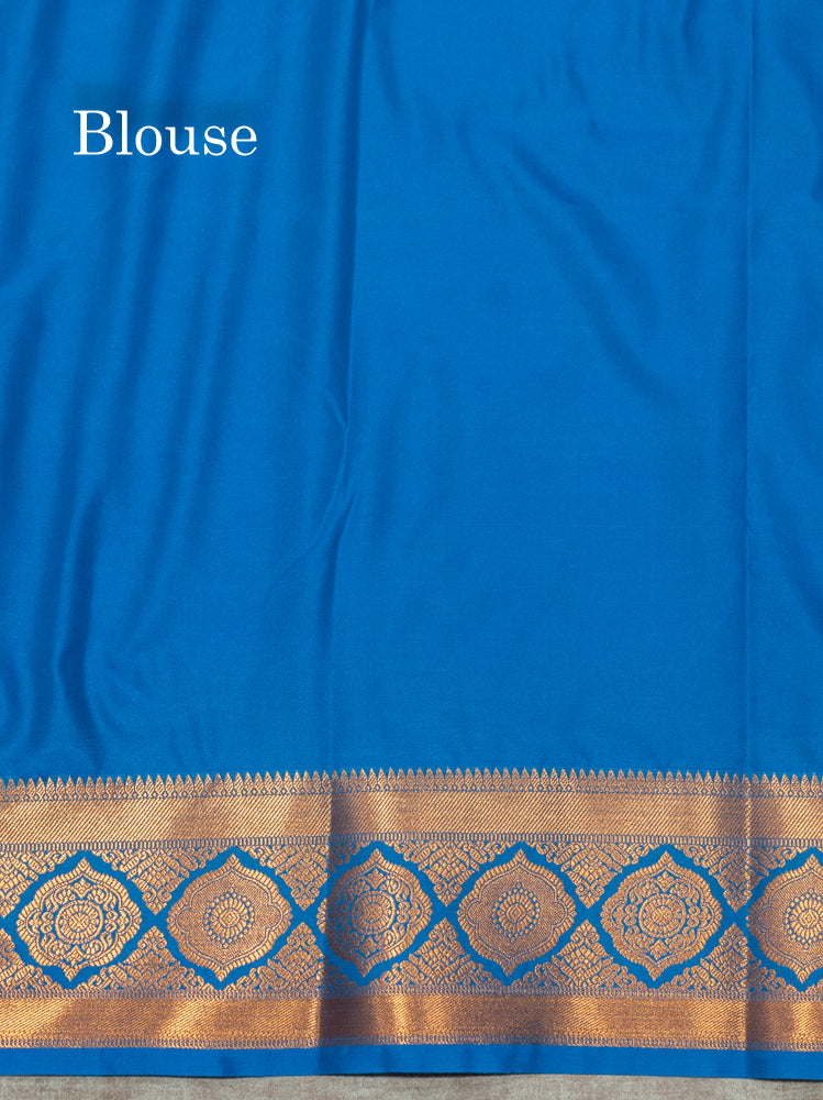 Bottle Green Colour Semi Silk Saree With Violet Copper Zari Border