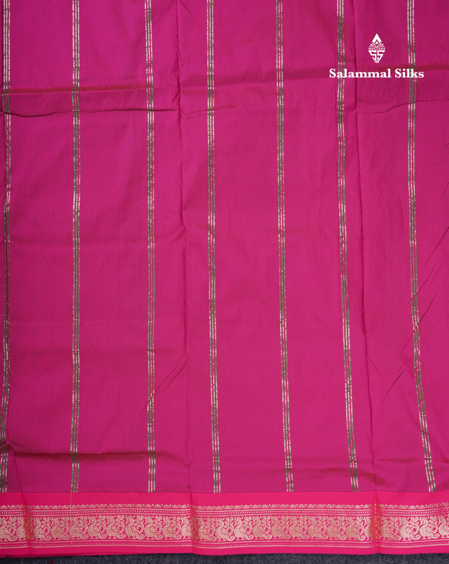 9.5 Yards Semi Silk Saree Saffire Green With Contrast Pink Traditional Border
