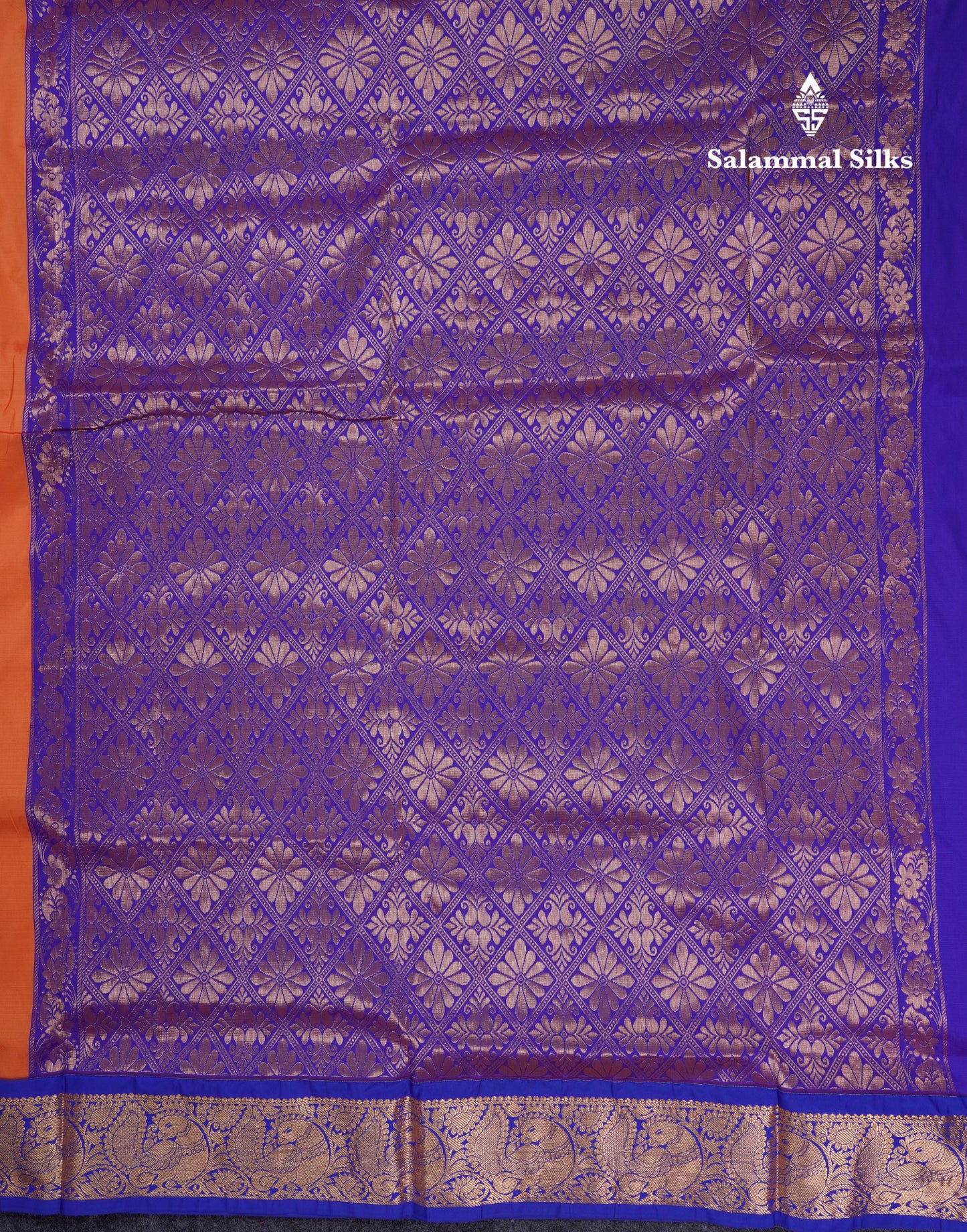 11 Yards Semi Silk Saree Light Orange with Contrast Royal Blue Traditional Border