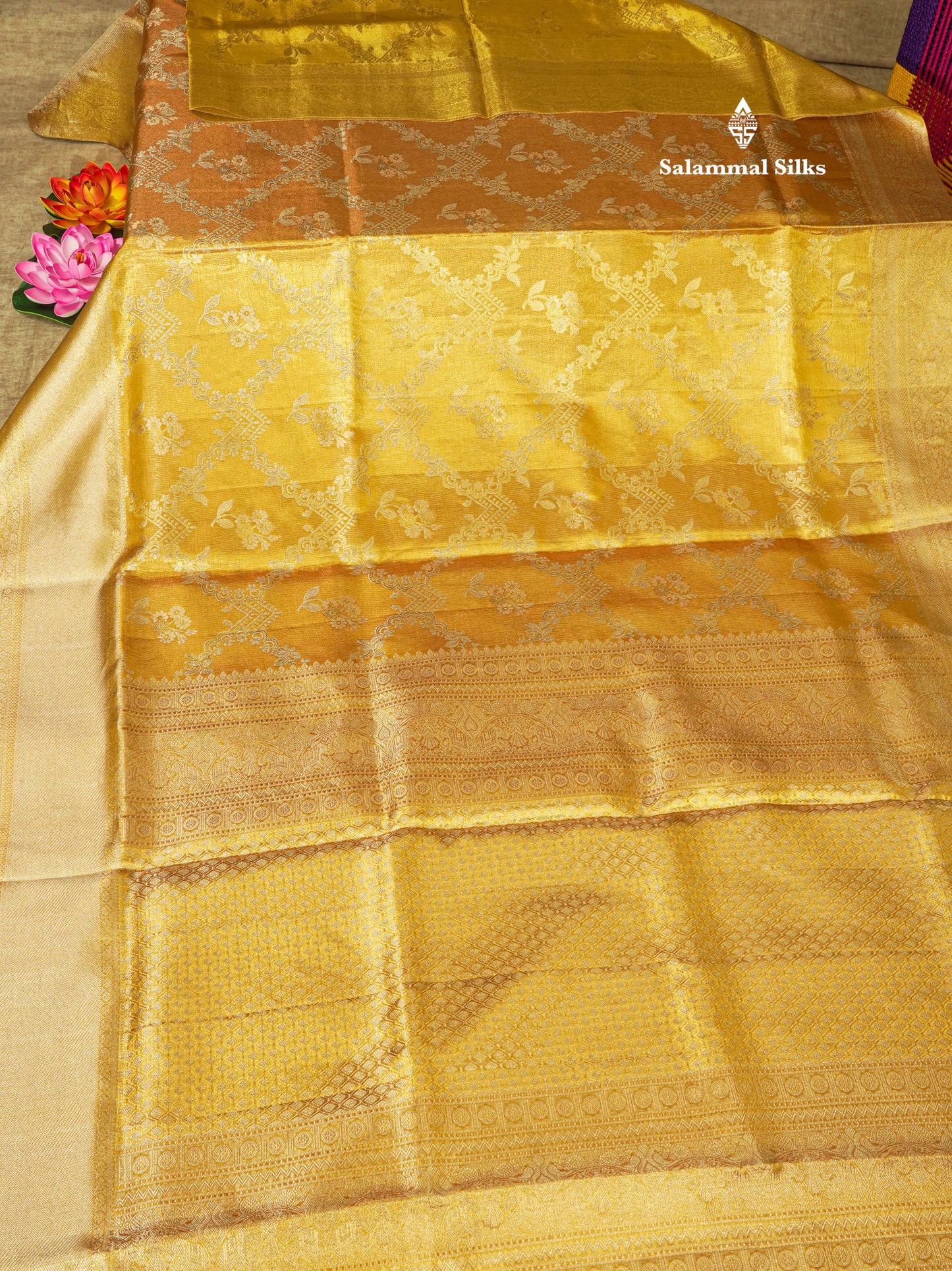 Gold Tissue Bridal Pure Kanjivaram Silk Saree With Self Border