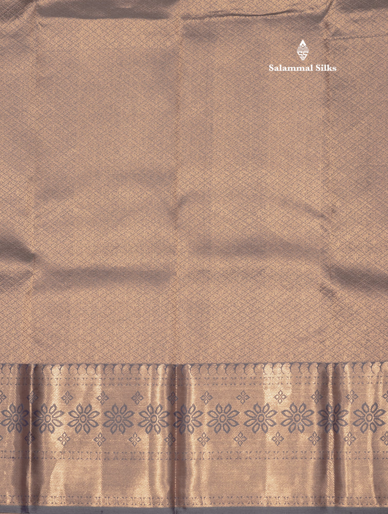 Grey Colour Pure Kanjivaram Silk Saree With Gold Zari Border