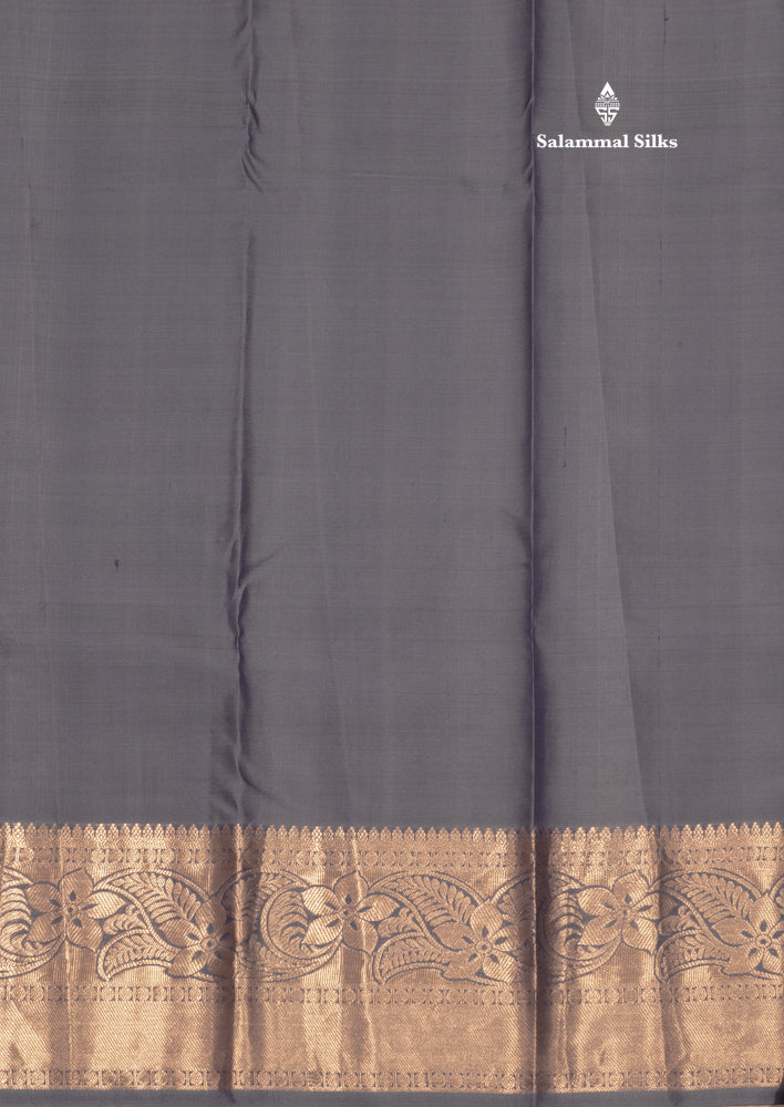 Grey Colour Pure Kanjivaram Silk Saree With Gold Zari Border