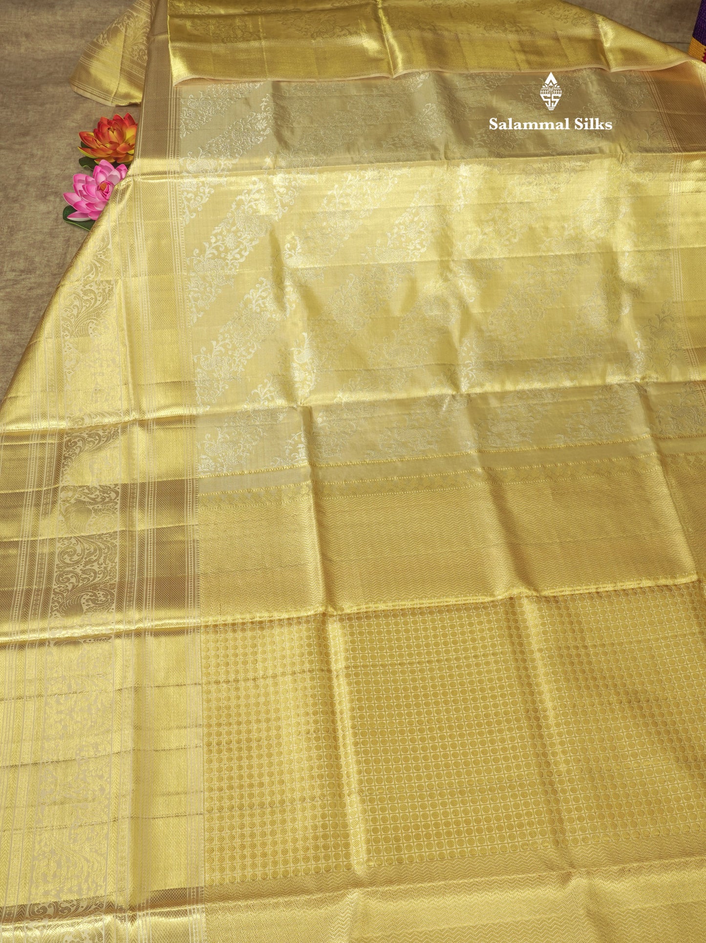 Sandal Tissue Bridal Pure Kanjivaram Silk Saree With Self Long Traditional Border