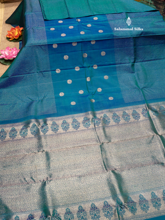 Peacock Green Colour Pure Kanjivaram Silk Saree with Blouse