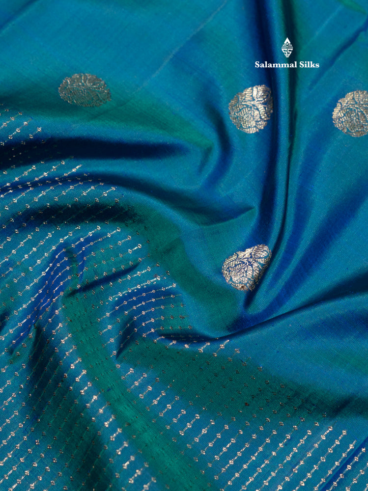 Peacock Green Colour Pure Kanjivaram Silk Saree with Blouse