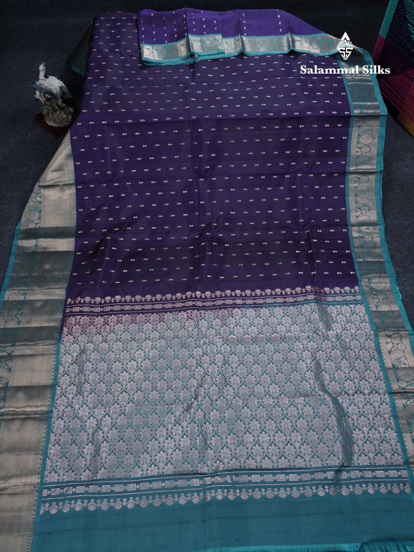 Violet Puremix Silk Saree With Contrast Ramar Blue Border