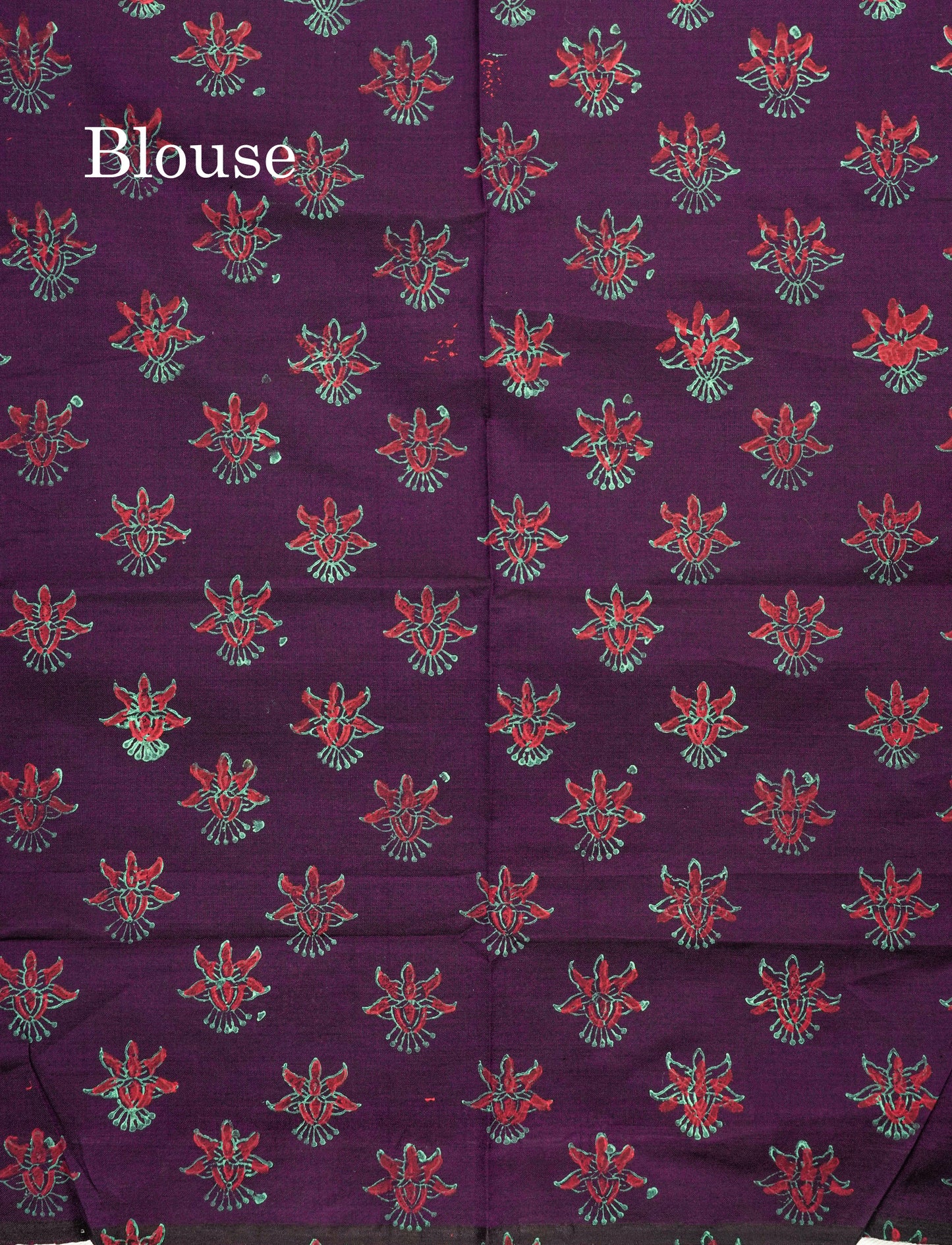 Saffire Green Mixed Cotton Printed Saree With Contrast Purple Blouse