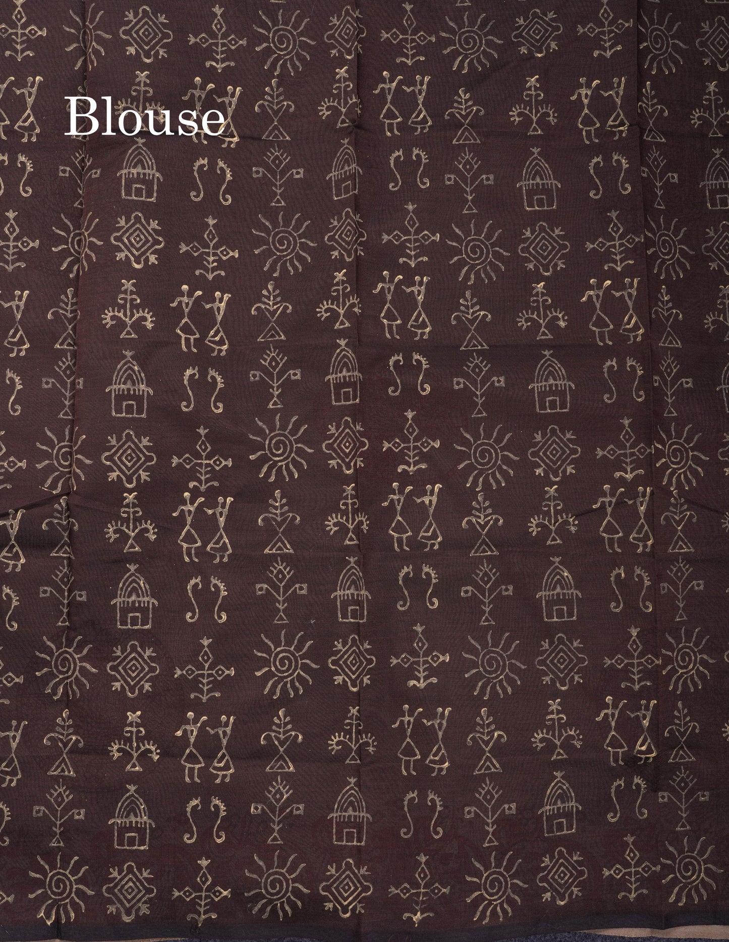 Beautiful Cream Sandal South Cotton Printed Saree With Contrast Dark Brown Blouse