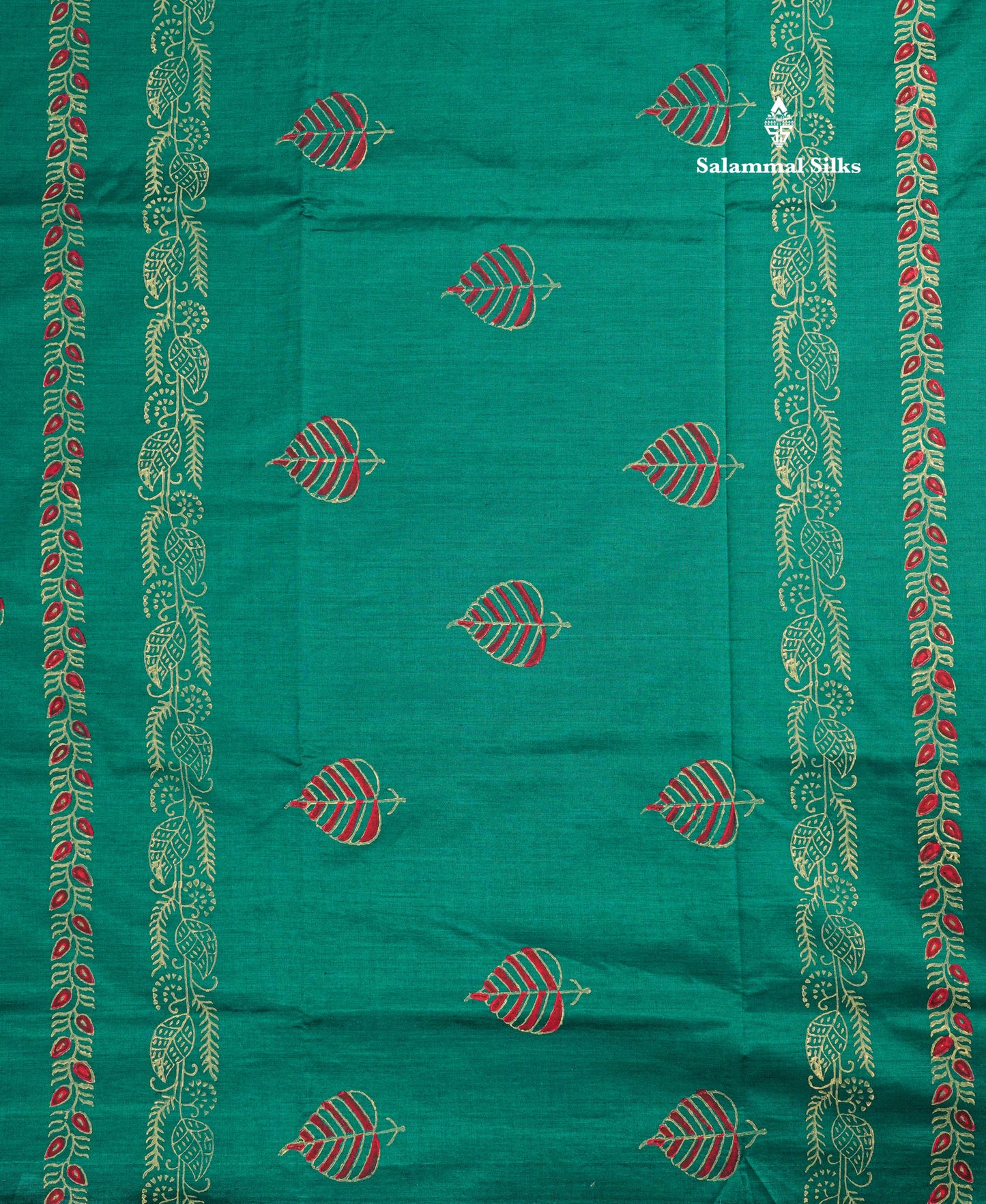 Peacock Green Mixed Cotton Printed Saree With Contrast Sandal Blouse