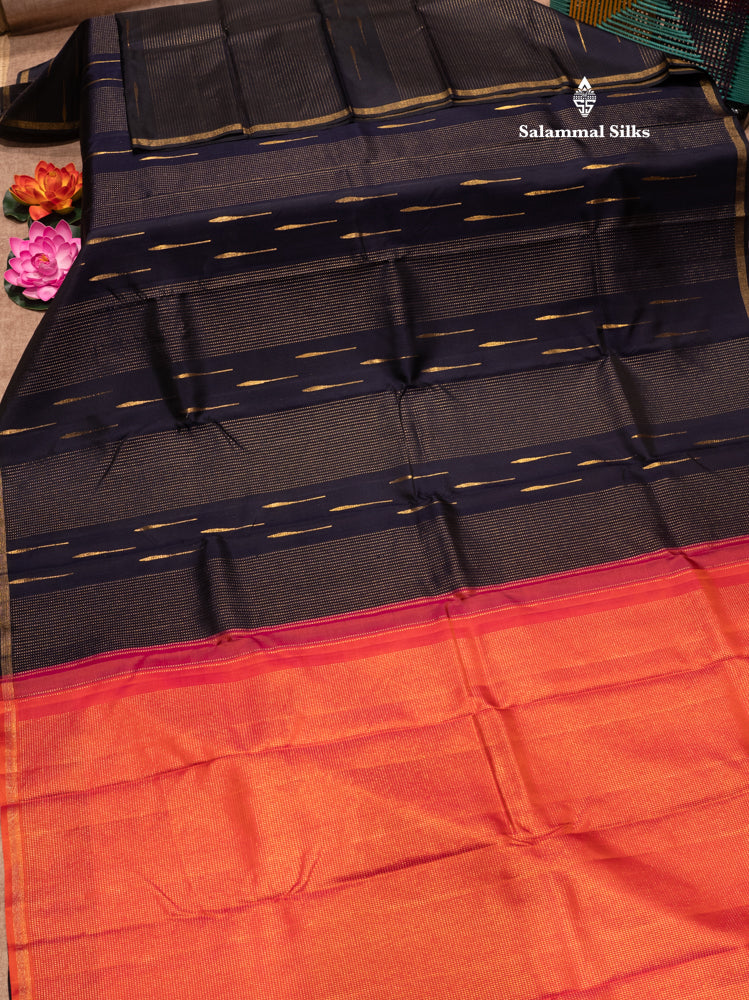 Dark Navy Blue Colour Pure Kanjivaram Silk Saree with Zari Lines Border
