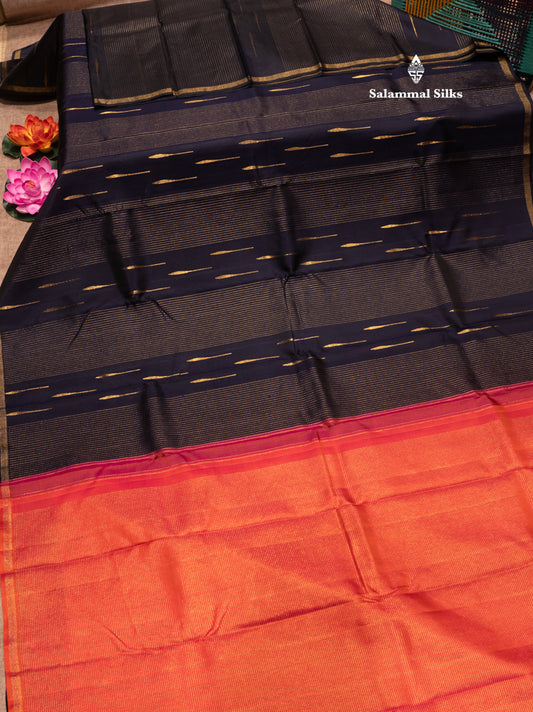 Dark Navy Blue Colour Pure Kanjivaram Silk Saree with Zari Lines Border