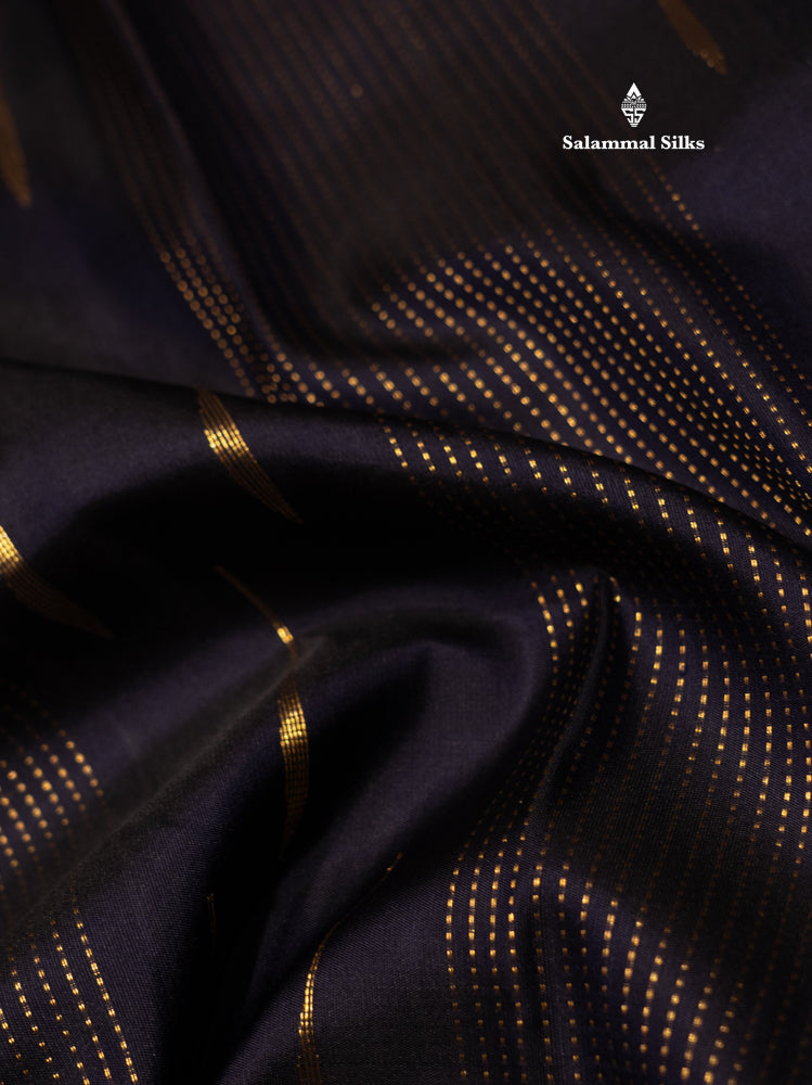 Dark Navy Blue Colour Pure Kanjivaram Silk Saree with Zari Lines Border