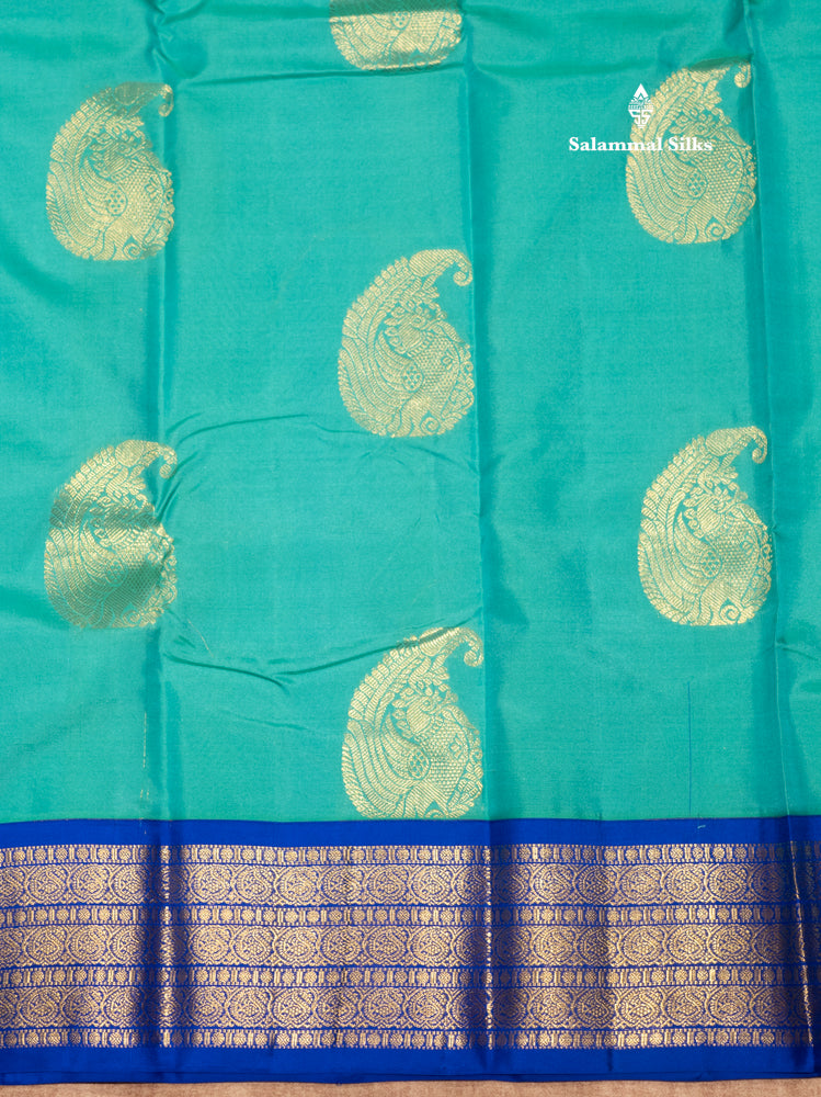 Rexona Green Colour Pure Kanjivaram Silk Saree With Royal Blue Border