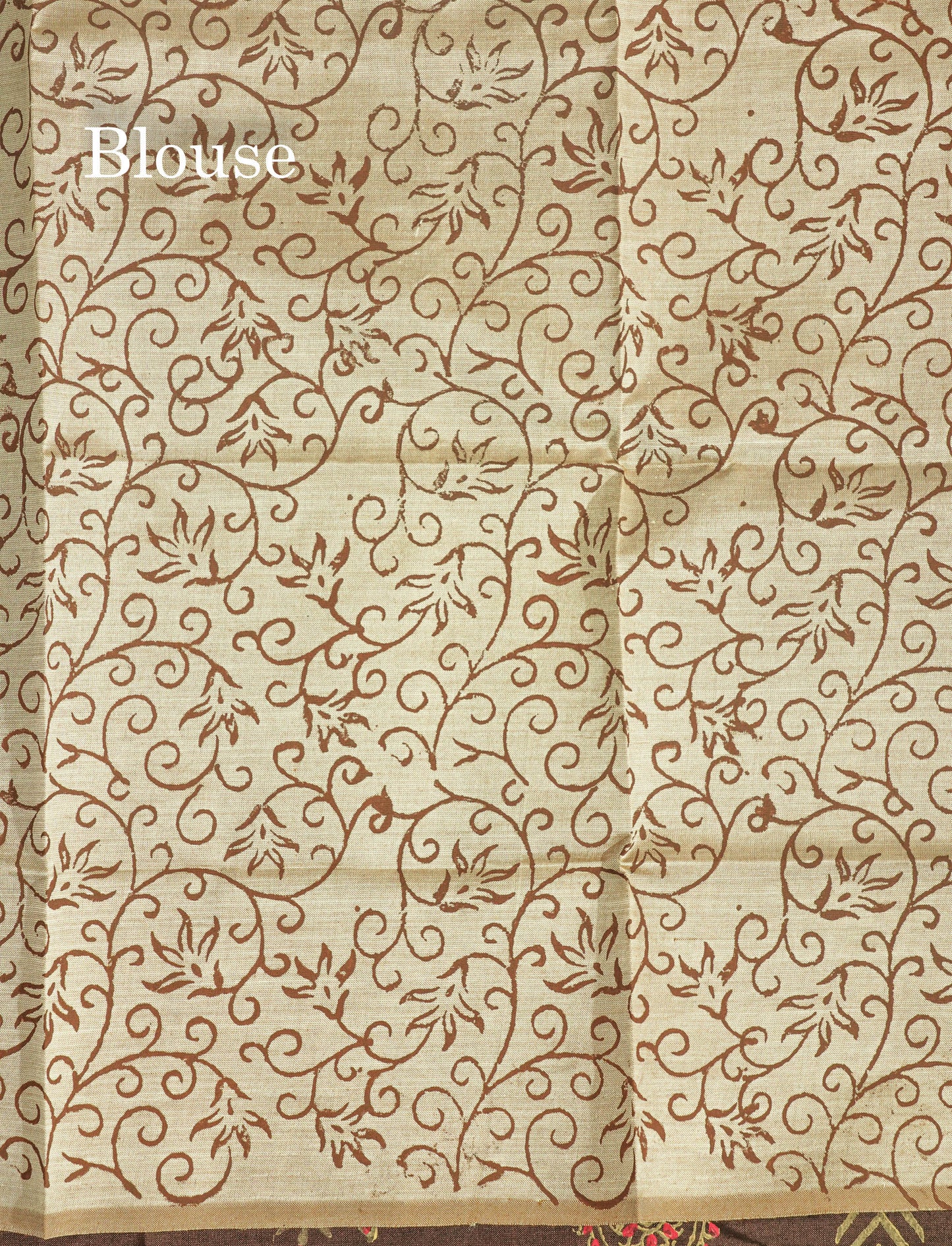 Dark Brown South Cotton Printed Saree With Contrast Sandal Blouse