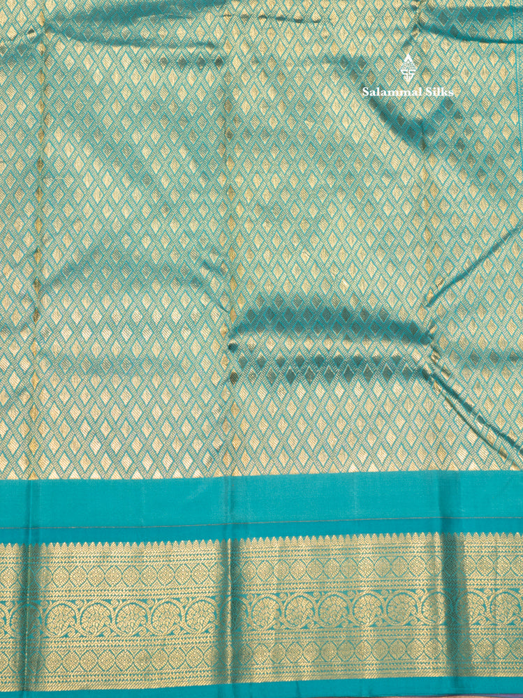Pinkish Orange Colour Pure Kanjivaram Silk Saree With Sapphire Green Border