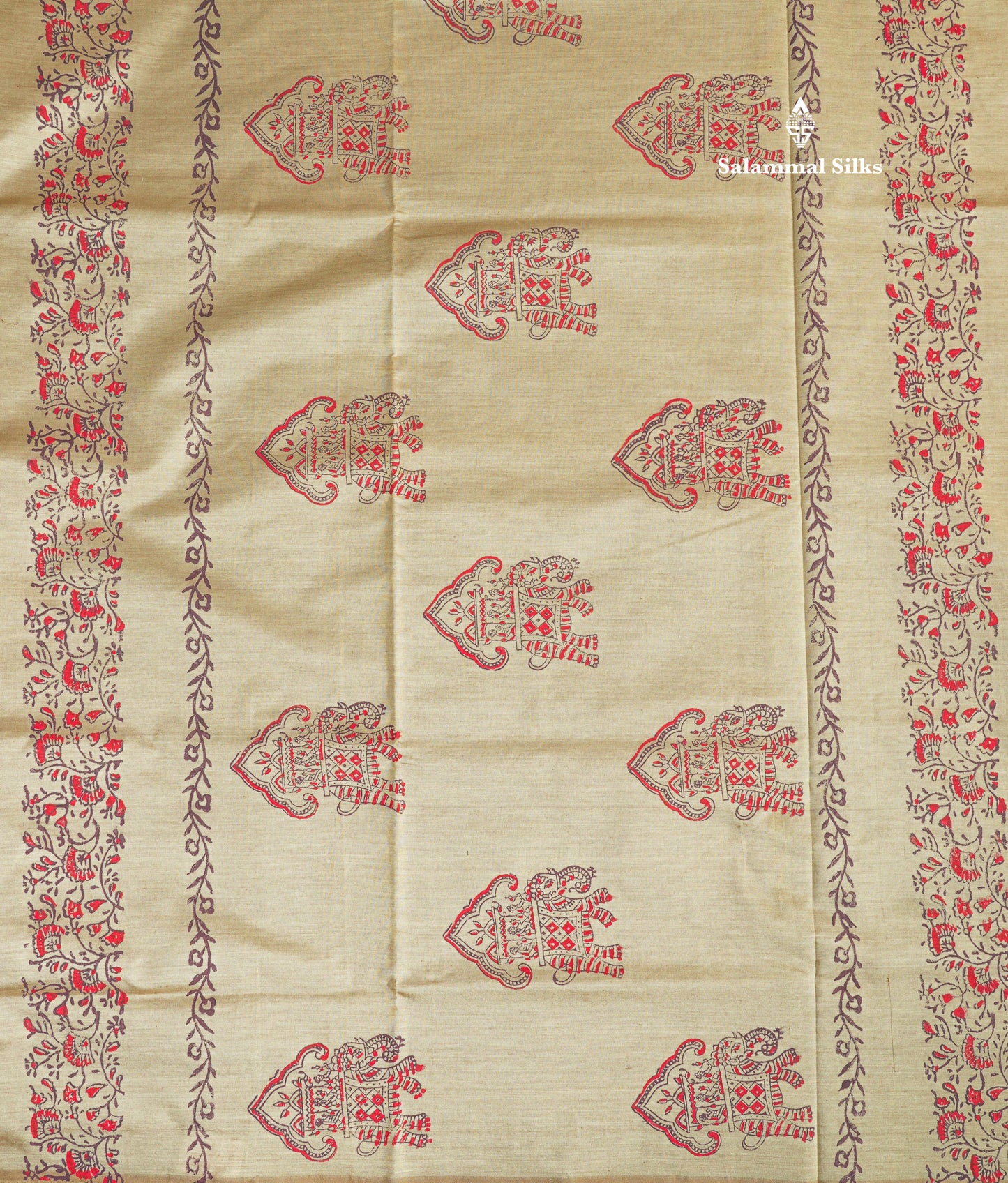 Sandal Mixed Cotton Printed Saree With Contrast Purple Blouse