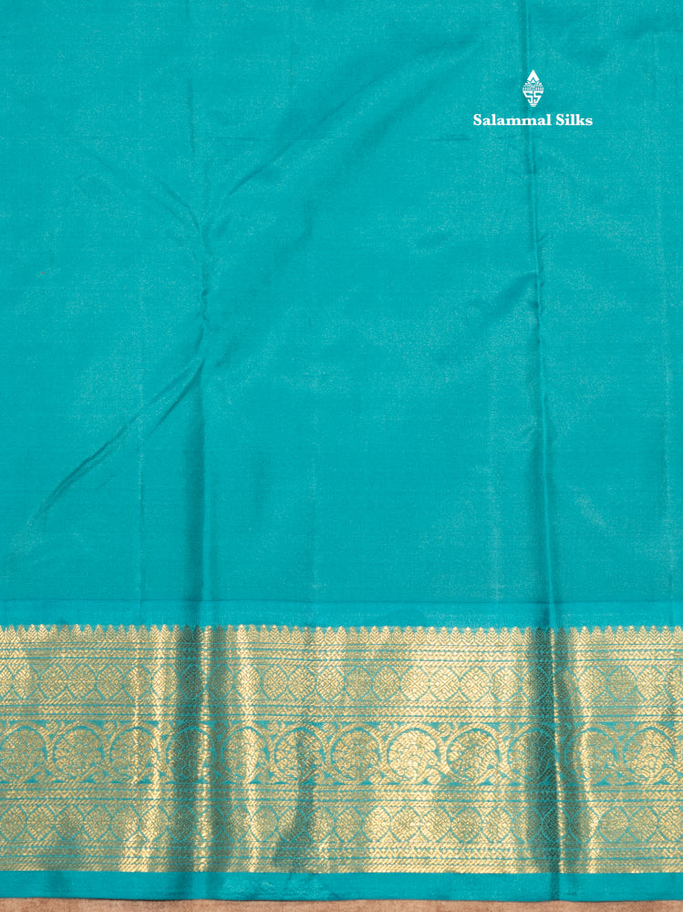 Pinkish Orange Colour Pure Kanjivaram Silk Saree With Sapphire Green Border