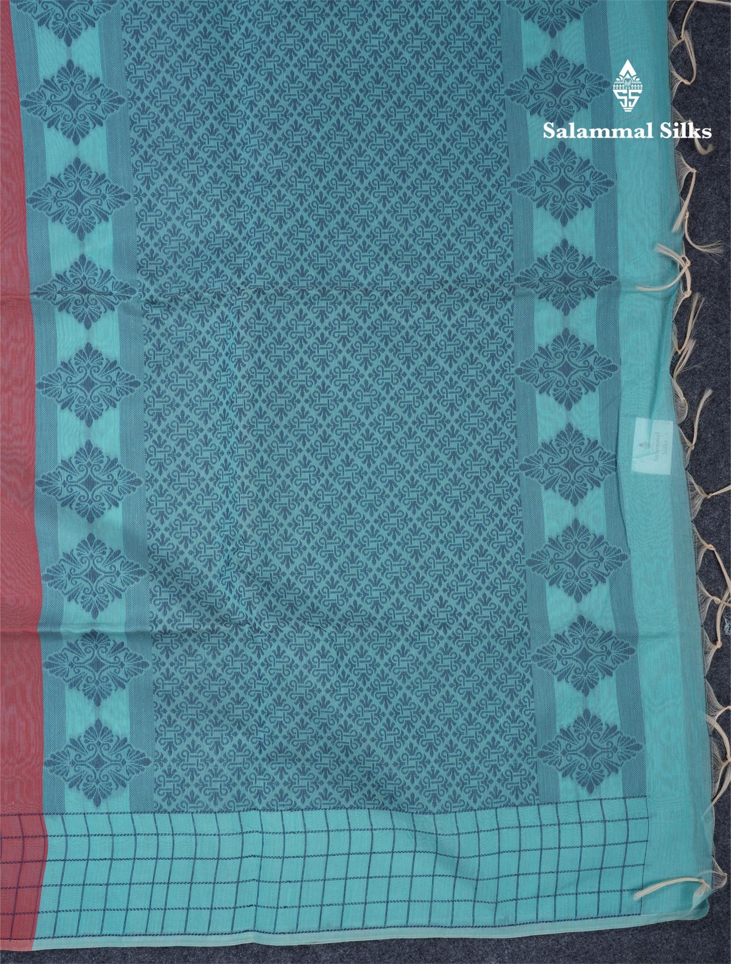 Tomato Red Beautiful Fancy Kora Cotton Saree With Contrast Pastel Blue Blouse