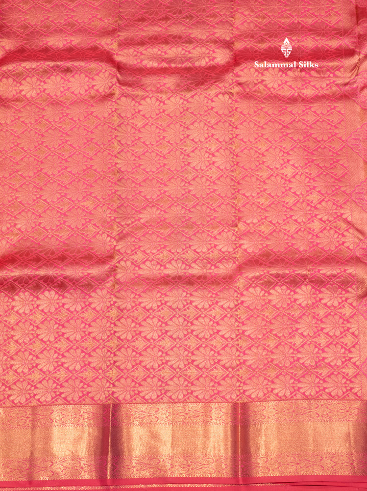 Pink Colour Pure Kanjivaram Silk Saree With Gold Zari Border