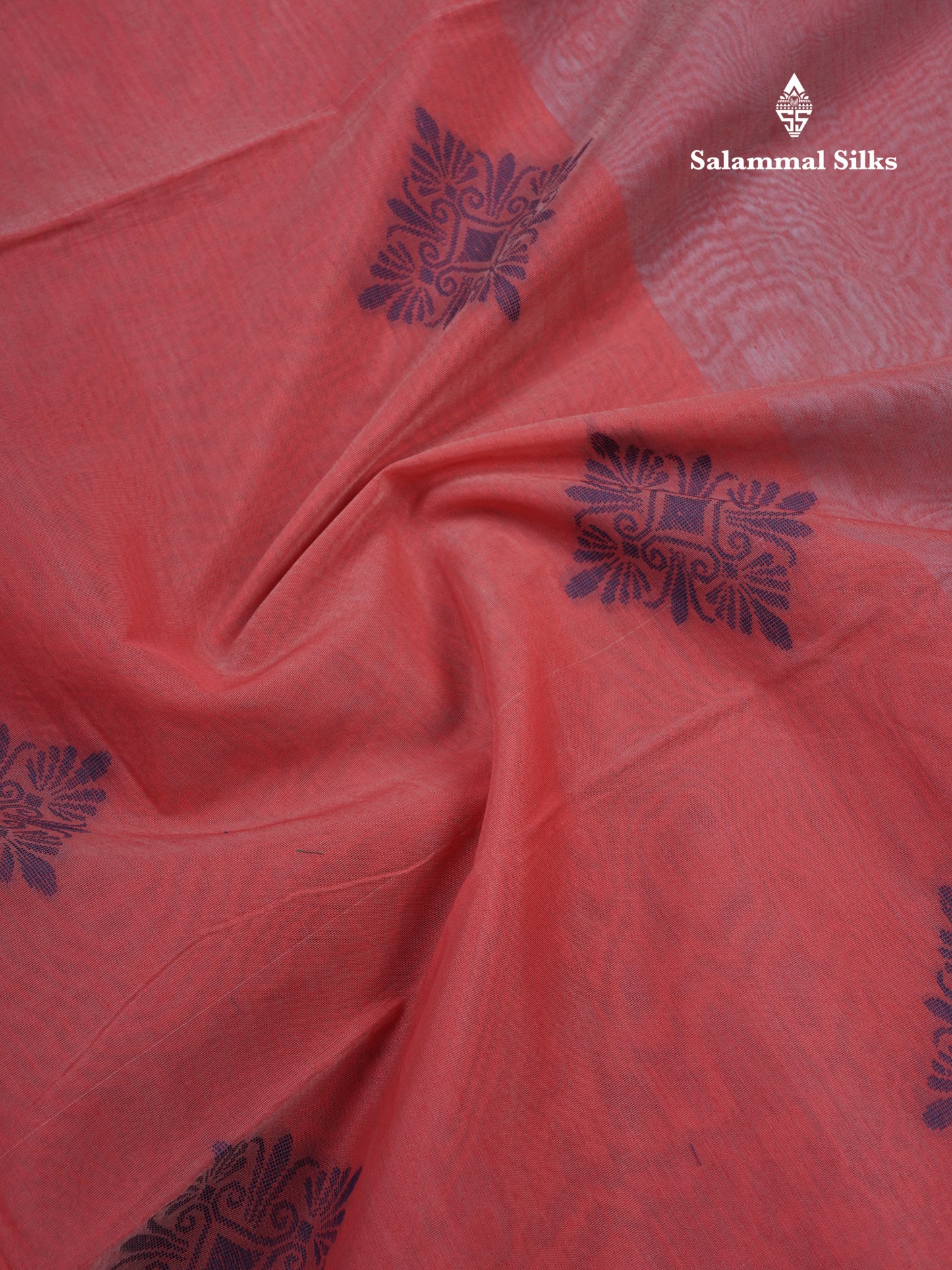 Tomato Red Beautiful Fancy Kora Cotton Saree With Contrast Pastel Blue Blouse
