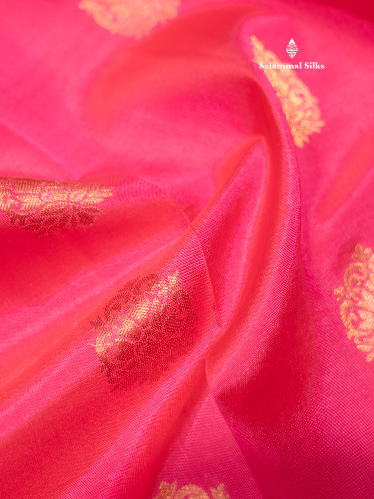 Pink Colour Pure Kanjivaram Silk Saree With Gold Zari Border
