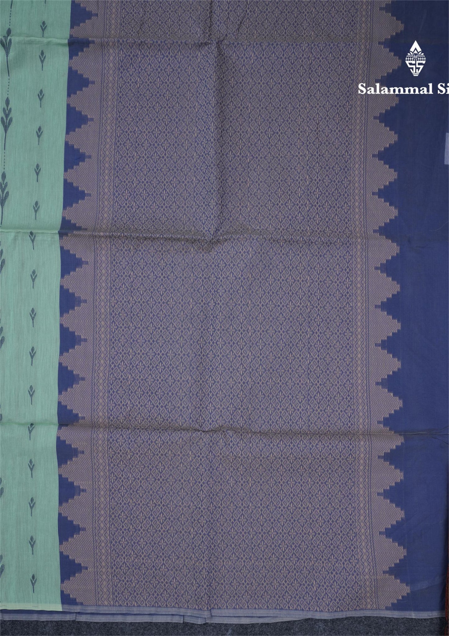 Rexona Green Beautiful Fancy Kora Cotton Saree With Contrast Blue Blouse
