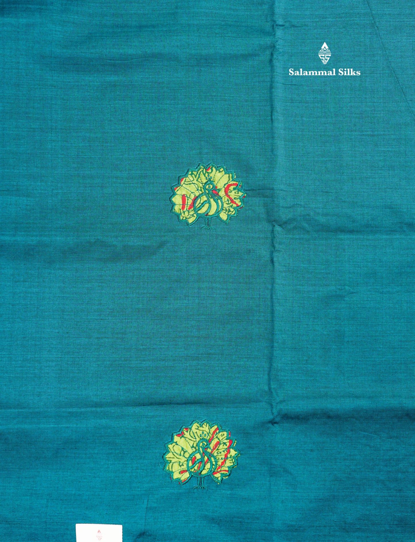 Peacock Blue Mixed Cotton Printed Saree With Contrast Parrot Green Blouse