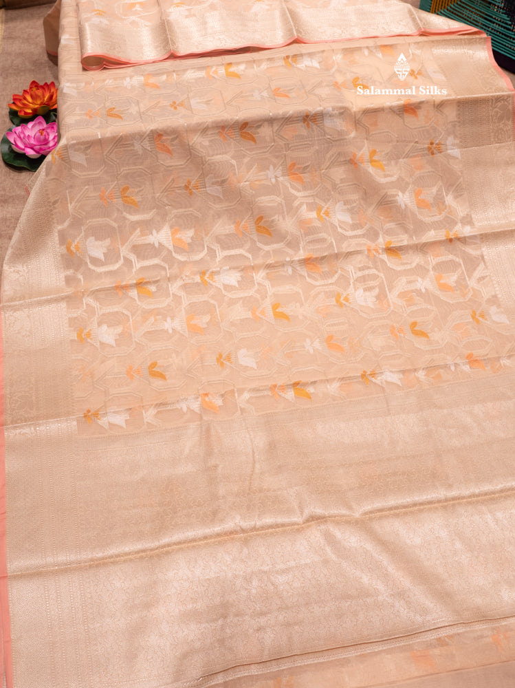 Light Peach Colour Cotton Mix Saree With Blouse