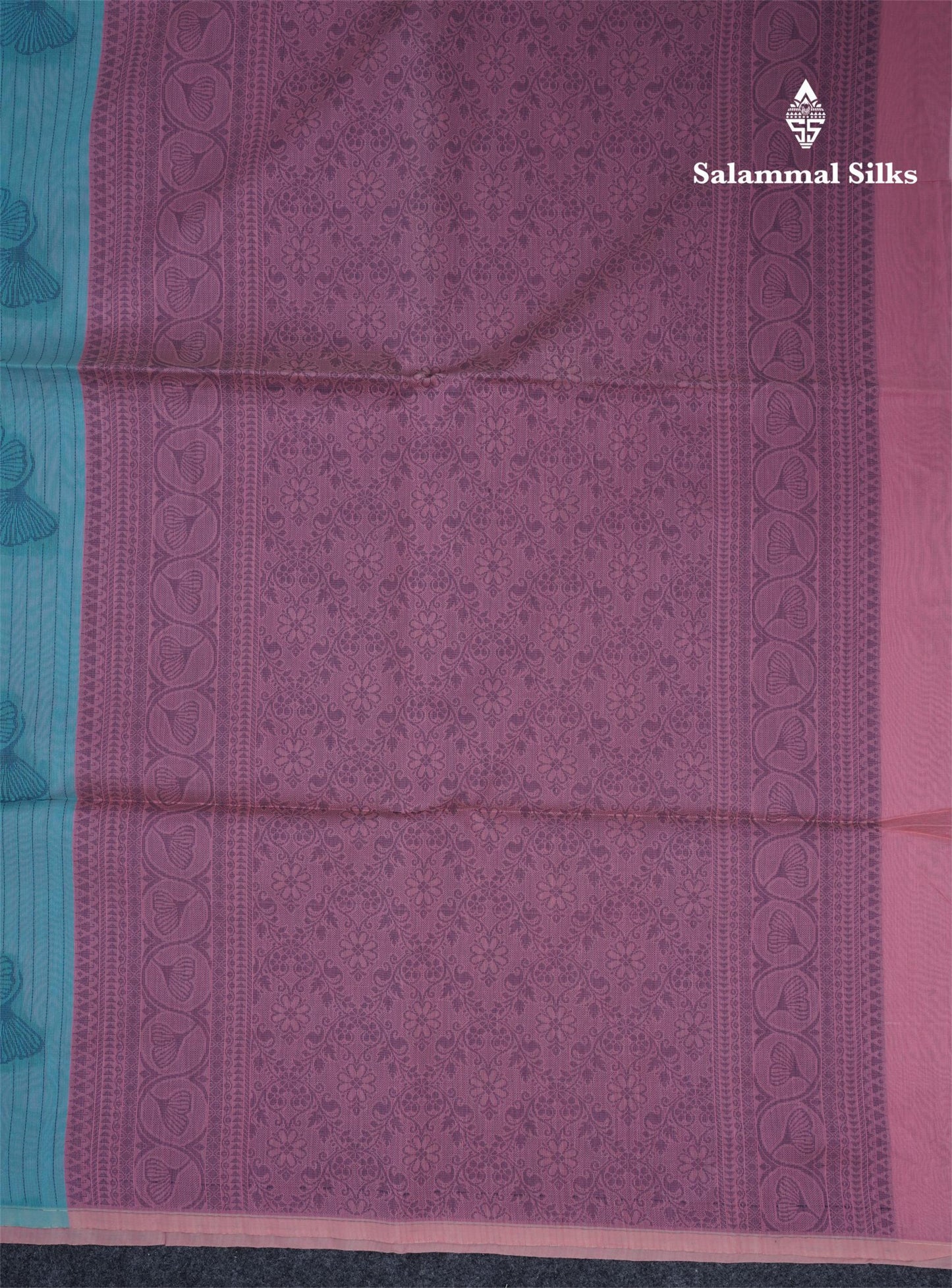 Sky Blue Beautiful Fancy Kora Cotton Saree With Contrast Baby Pink Blouse