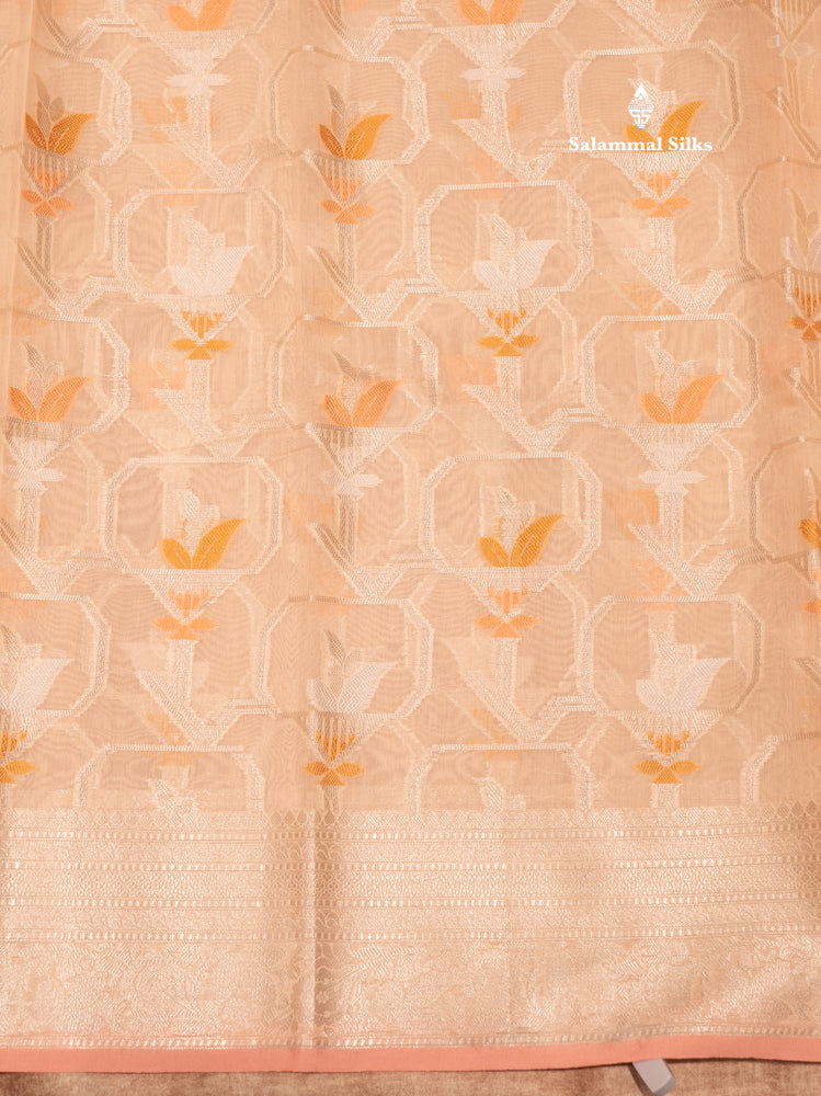 Light Peach Colour Cotton Mix Saree With Blouse