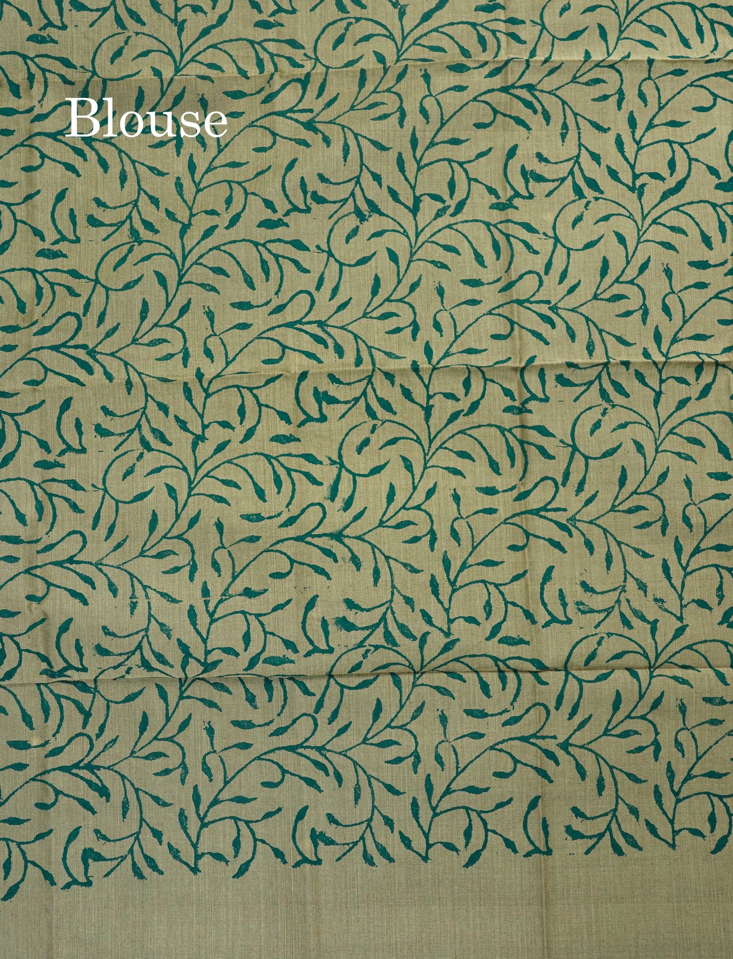Peacock Green Mixed Cotton Small Mirror Saree With Contrast Sandal Printed Blouse