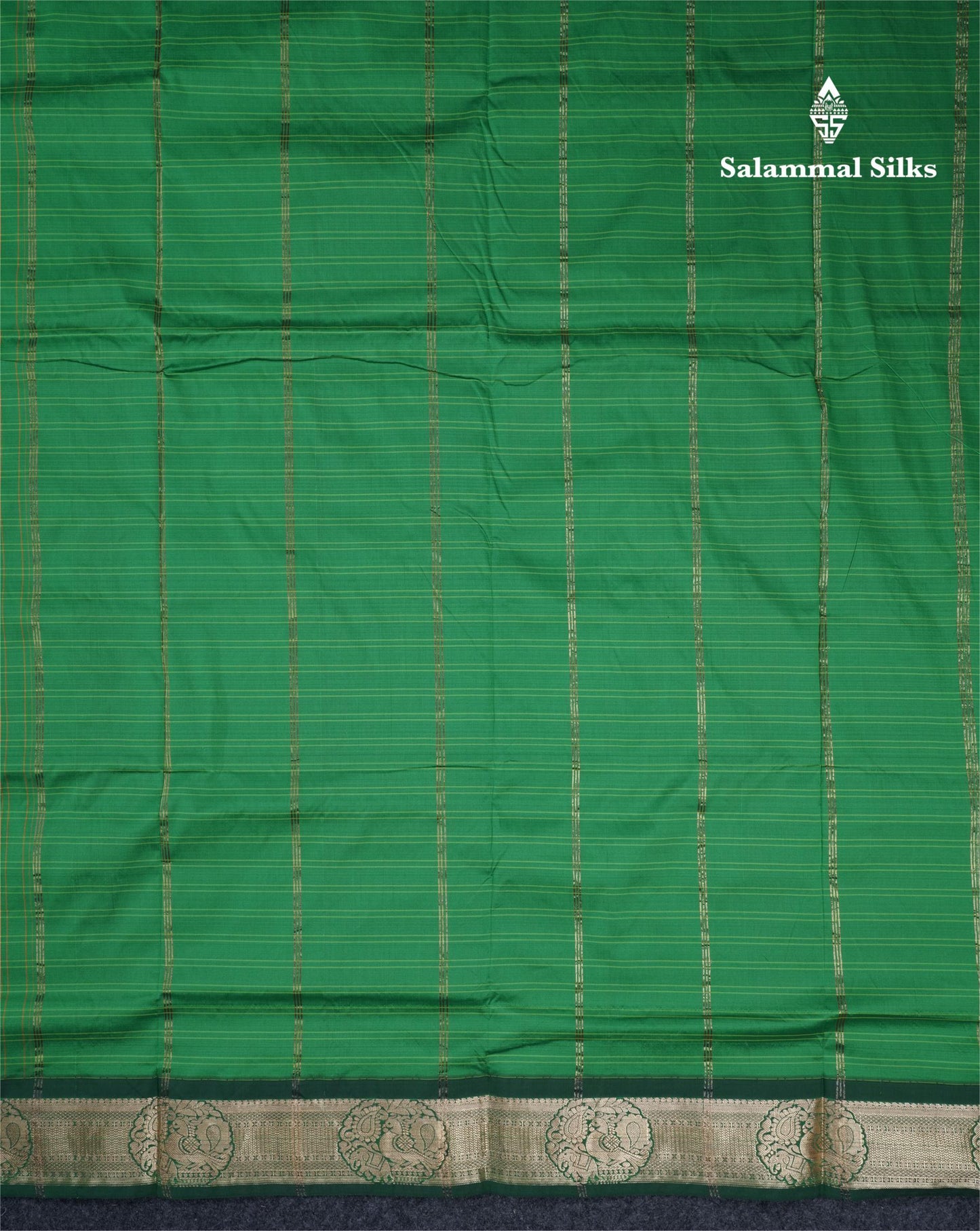 9 Yards Semi Silk Saree Green Colour with Bottle Green Border