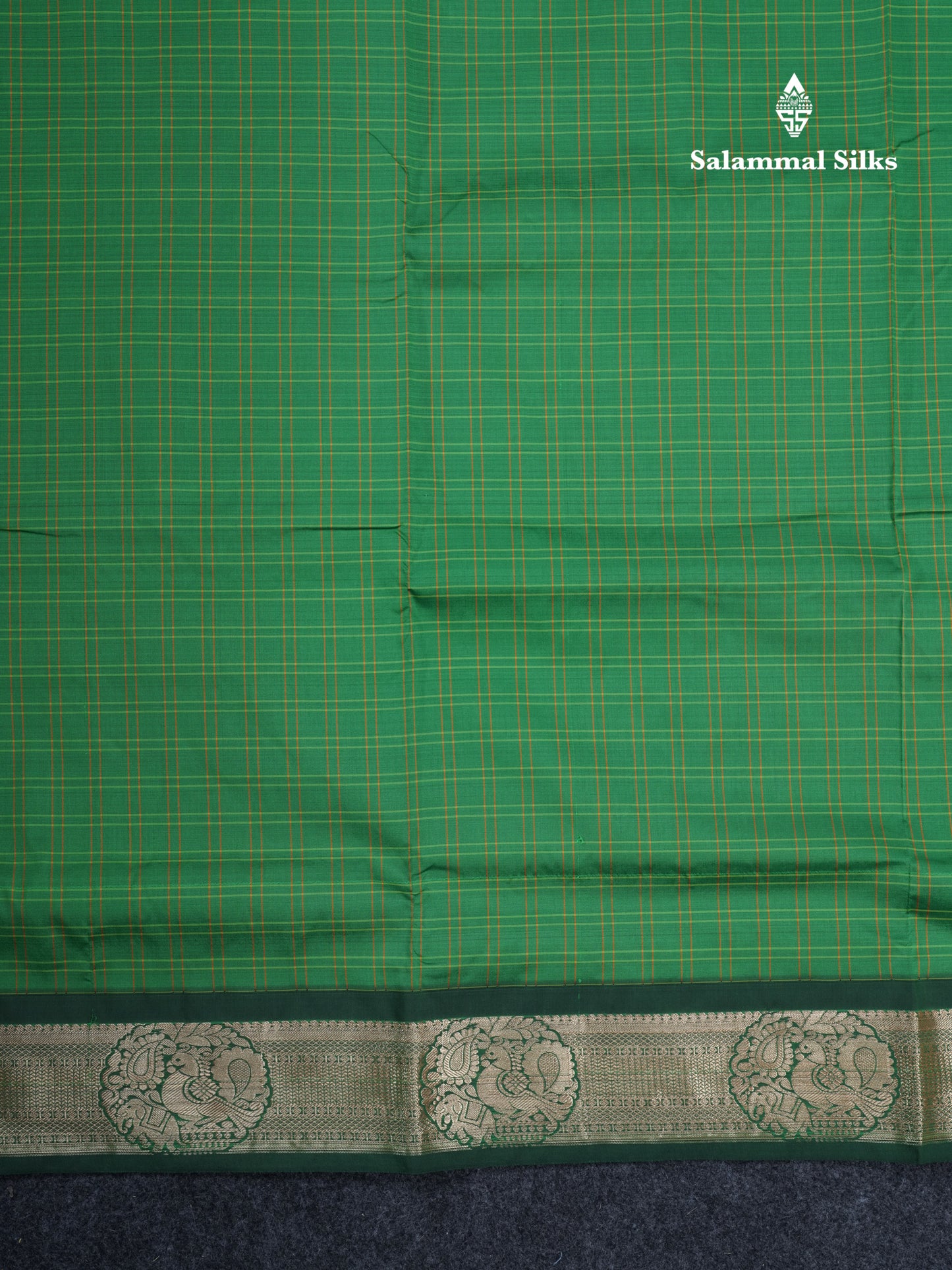 9 Yards Semi Silk Saree Green Colour with Bottle Green Border