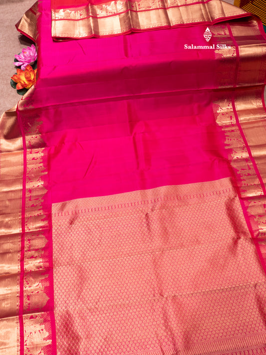 Pinkish Red Colour Plain Pure Kanjivaram Silk Saree with Pallakku Border