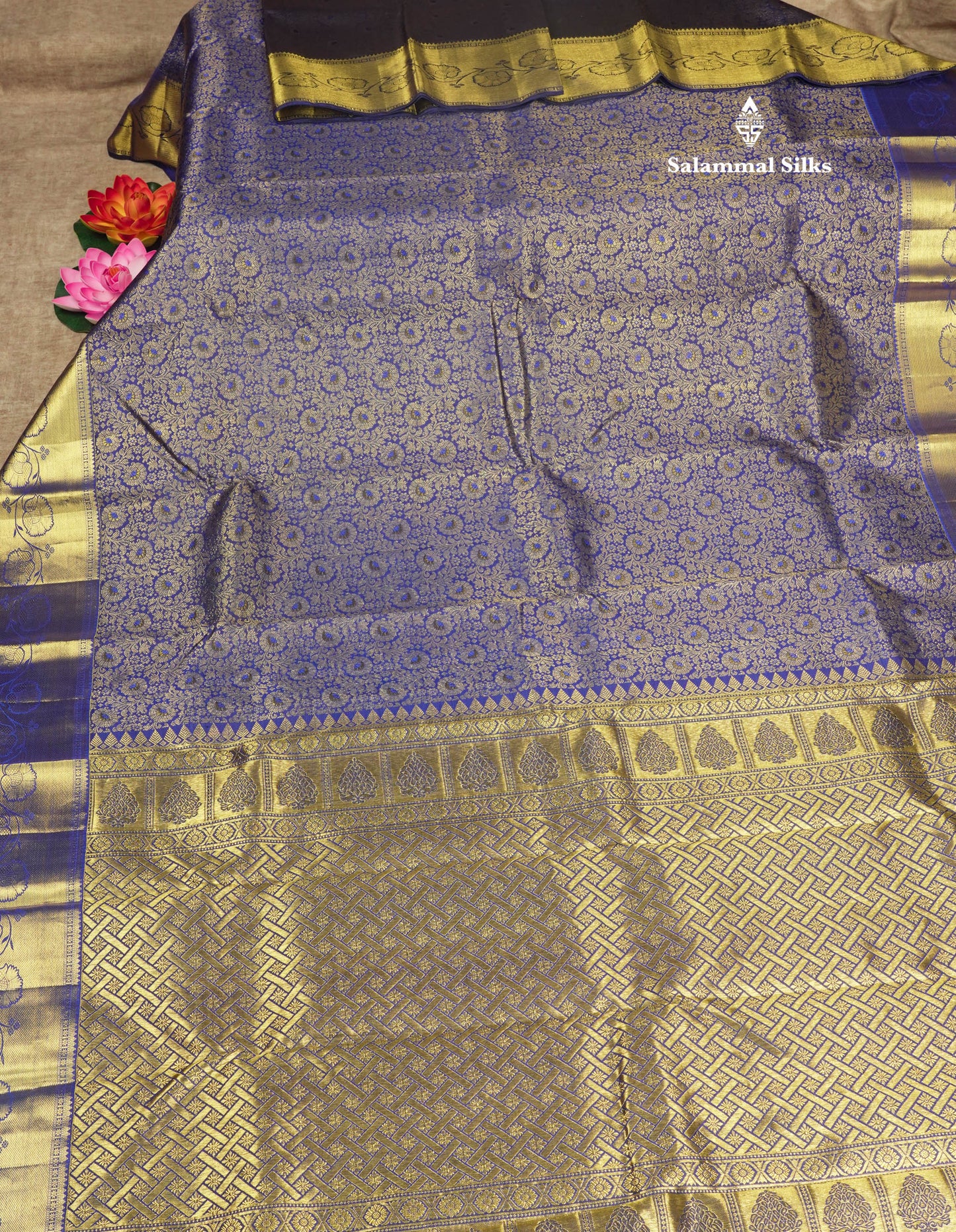 Beautiful Navy Blue Menakari Work Bridal Pure Kanjivaram Silk Saree With Self Border