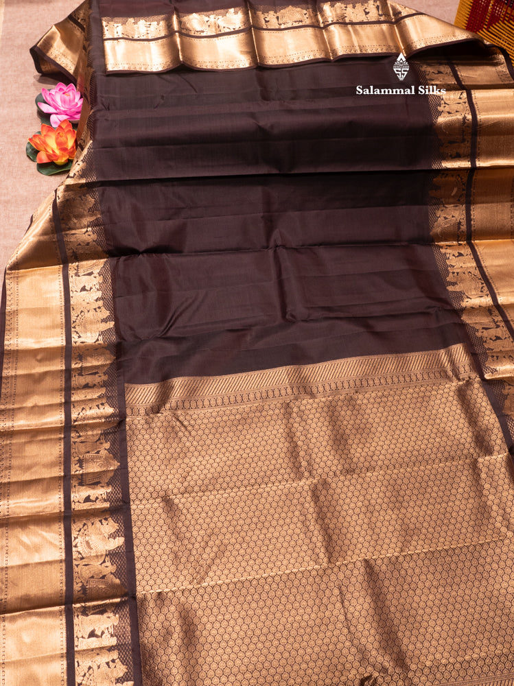 Dark Brown Colour Pure Kanjivaram Silk Saree with Pallakku Border