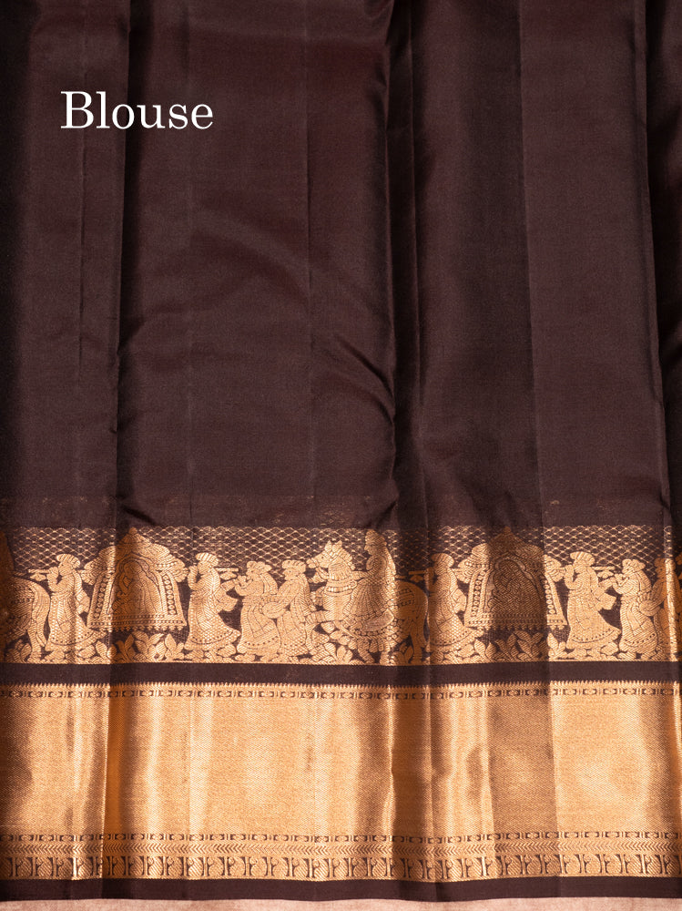 Dark Brown Colour Pure Kanjivaram Silk Saree with Pallakku Border