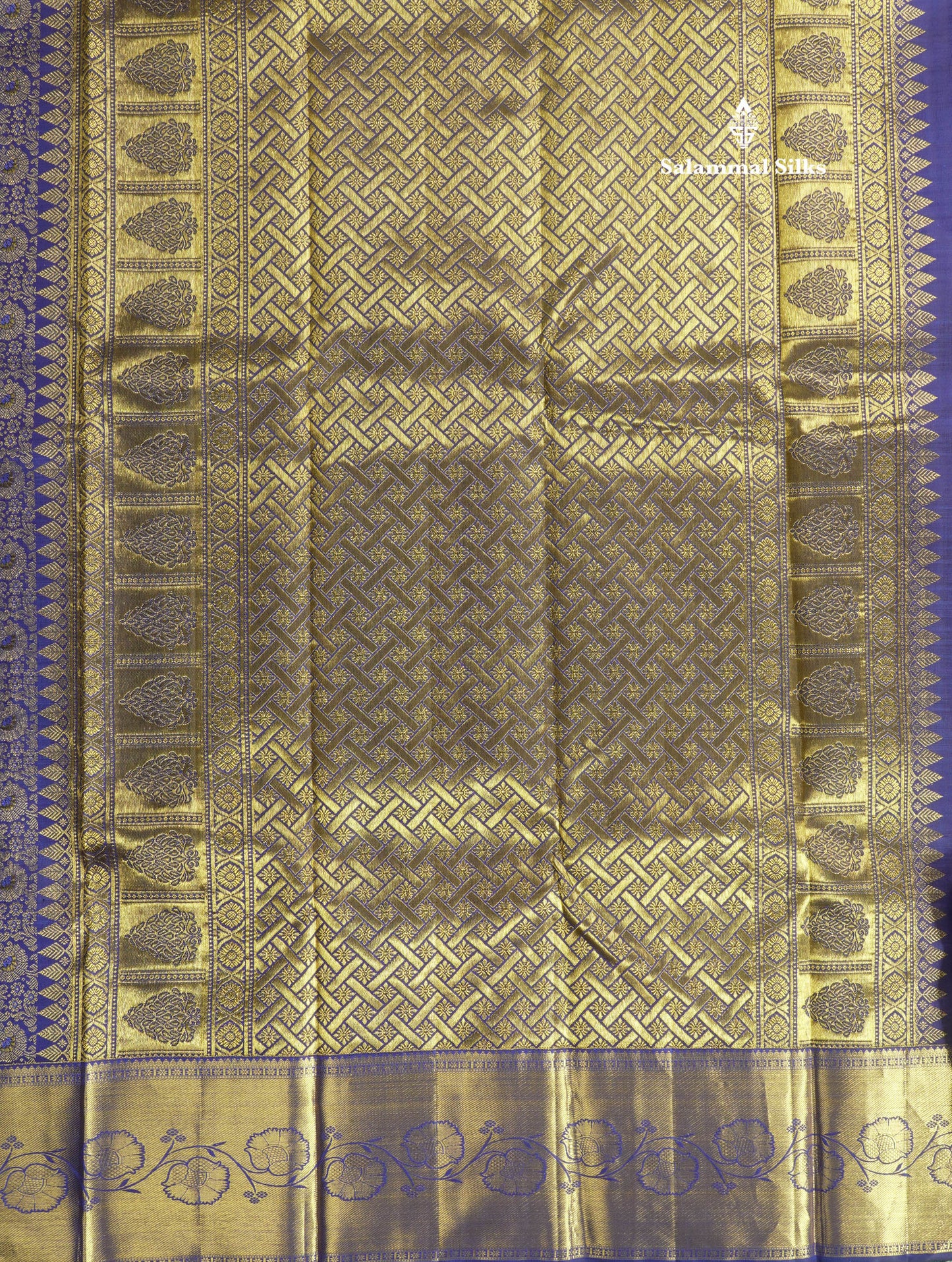 Beautiful Navy Blue Menakari Work Bridal Pure Kanjivaram Silk Saree With Self Border