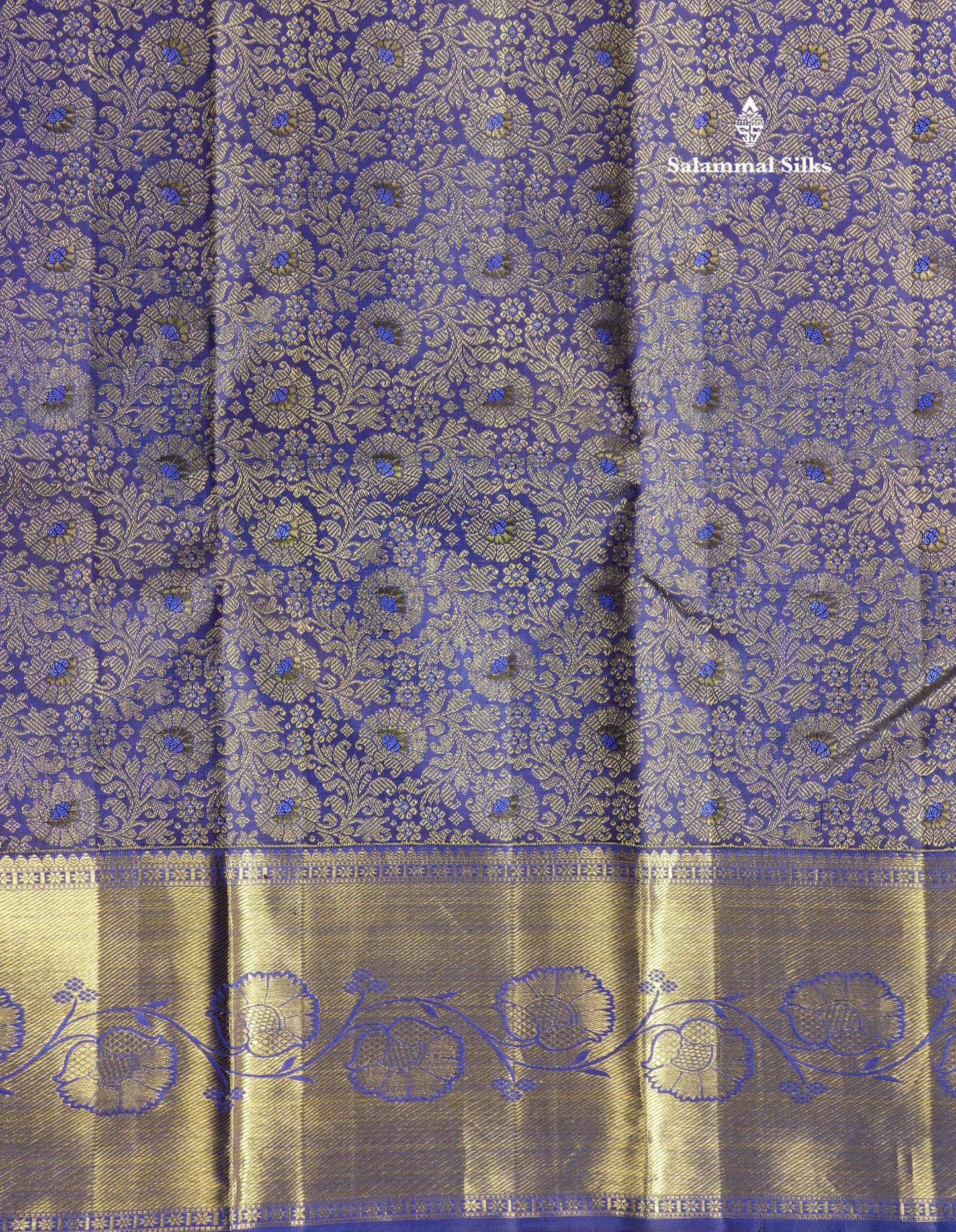 Beautiful Navy Blue Menakari Work Bridal Pure Kanjivaram Silk Saree With Self Border