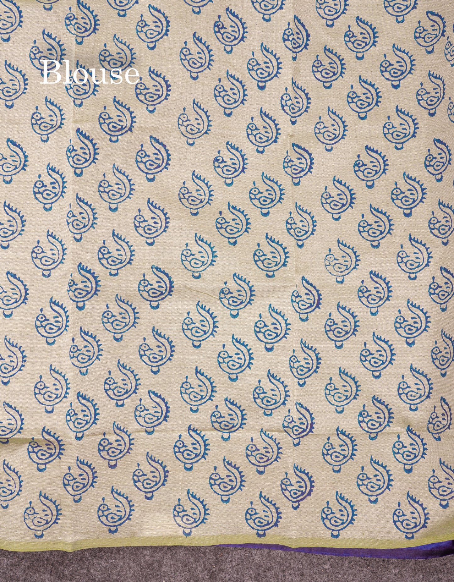 Beautiful Royal Blue South Cotton Printed Saree With Contrast Green White Blouse