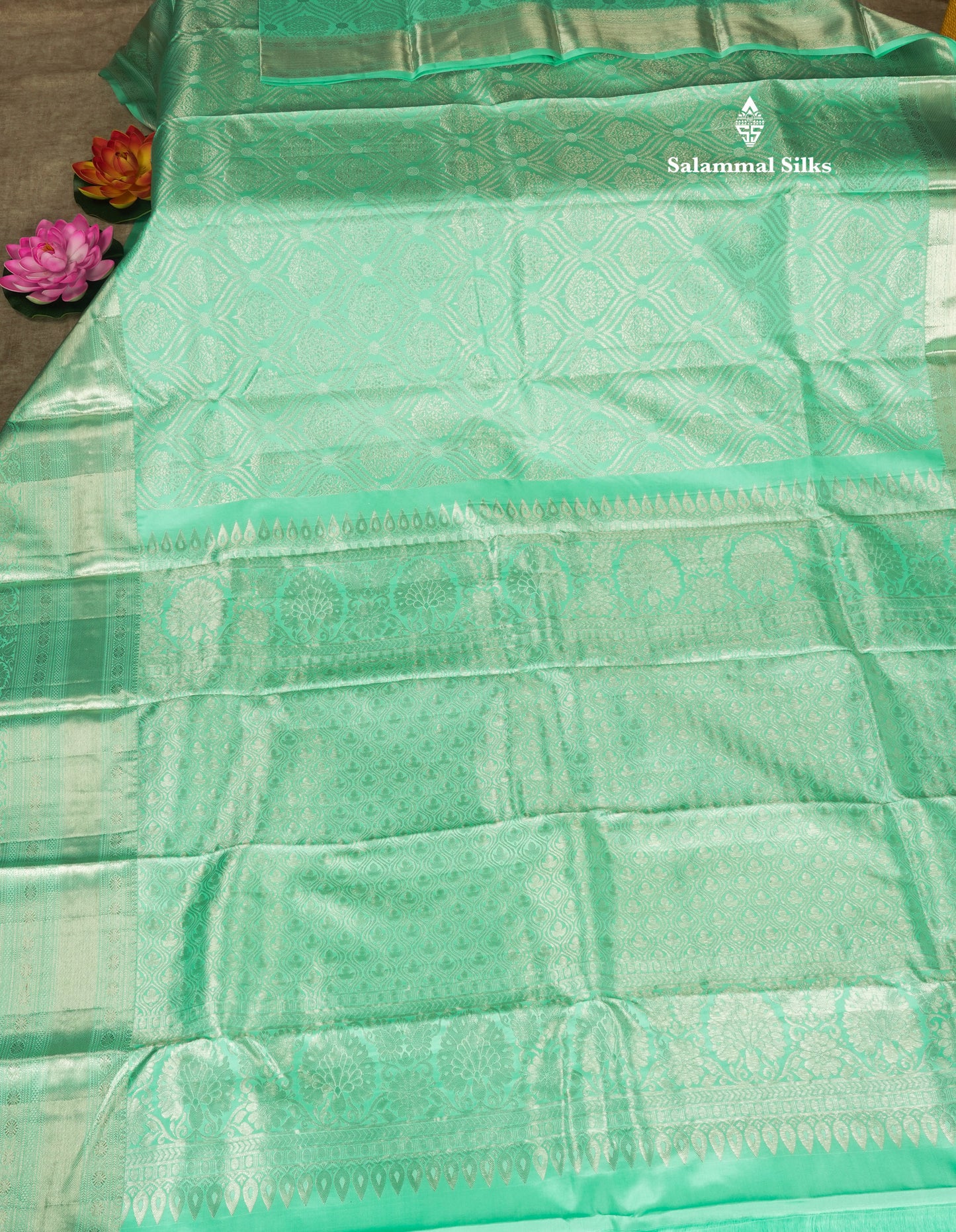 Beautiful Sea Green Bridal Pure Kanjivaram Silk Saree With Self Border