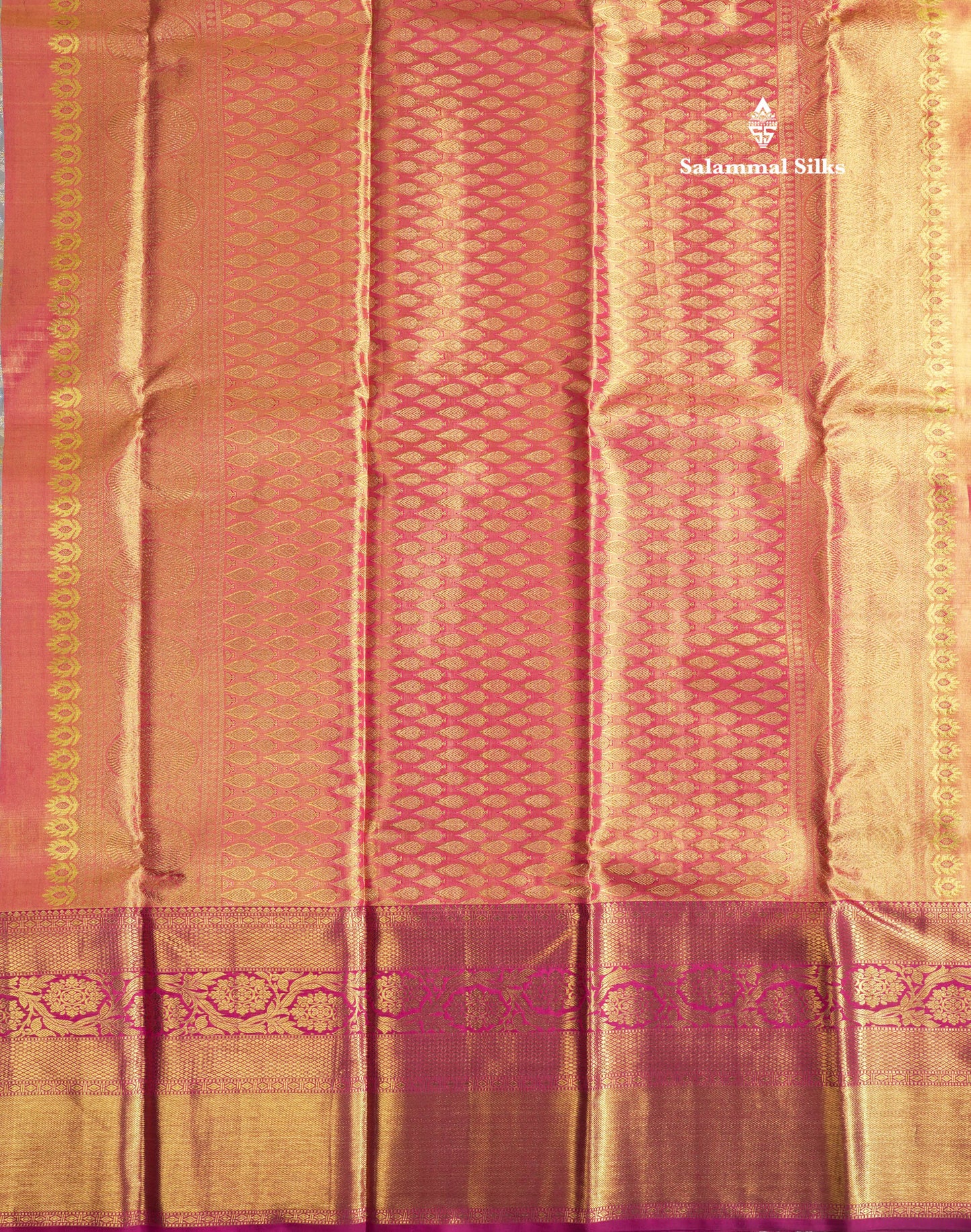 Beautiful Blue Shade Tissue Bridal Pure Kanjivaram Silk Saree With Contrast Magenta Long Border