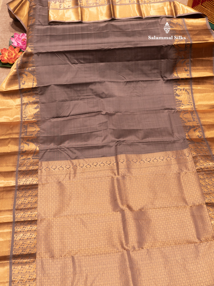Grey Colour Plain Pure Kanjivaram Silk Saree with Pallakku Border