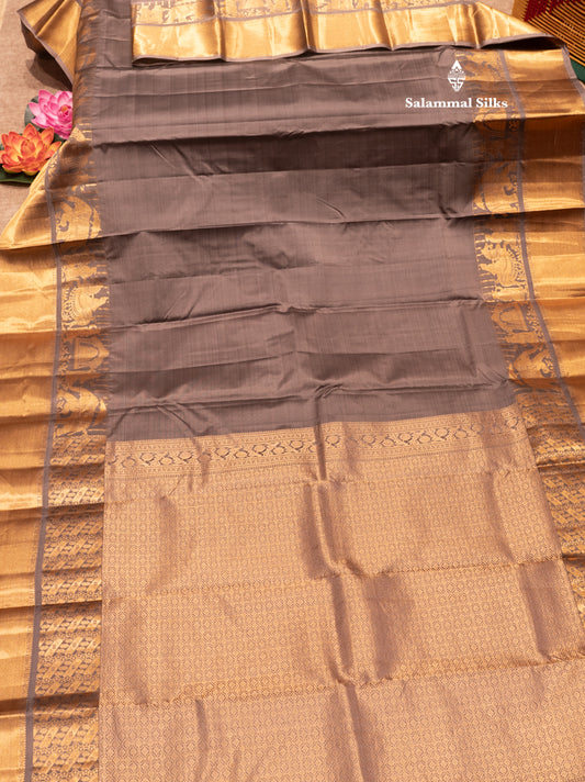 Grey Colour Plain Pure Kanjivaram Silk Saree with Pallakku Border
