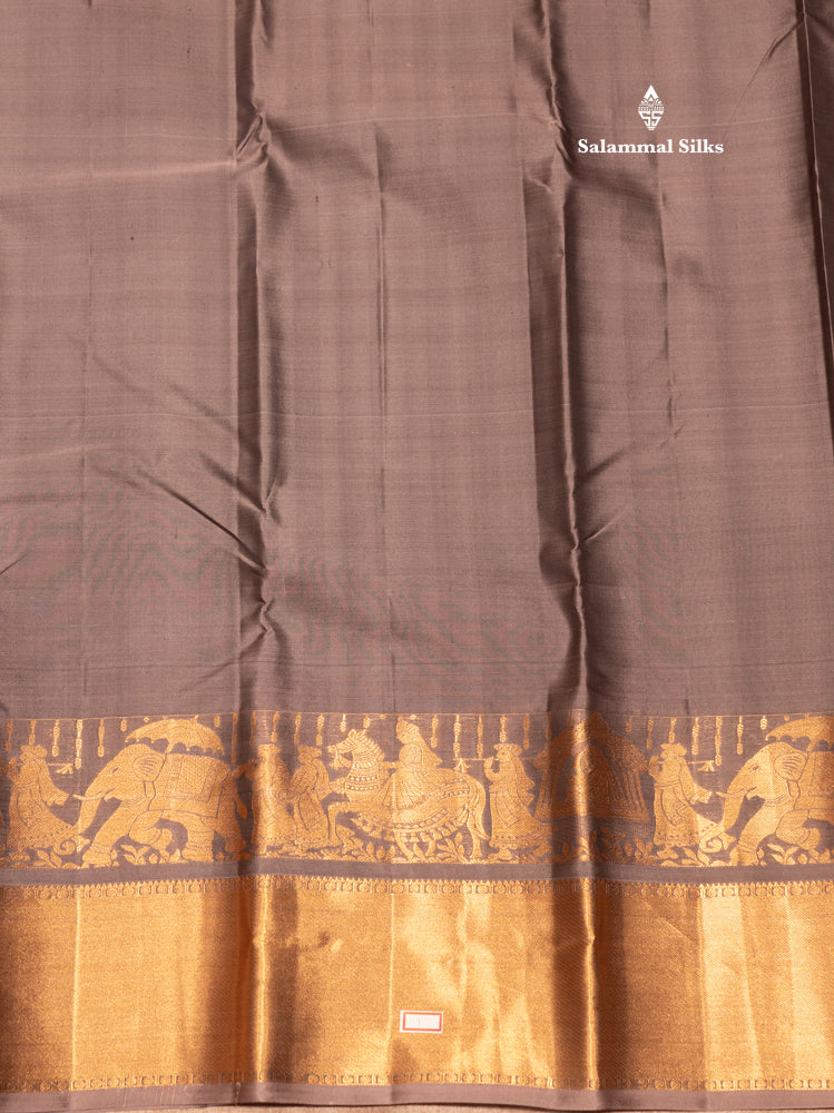 Grey Colour Plain Pure Kanjivaram Silk Saree with Pallakku Border